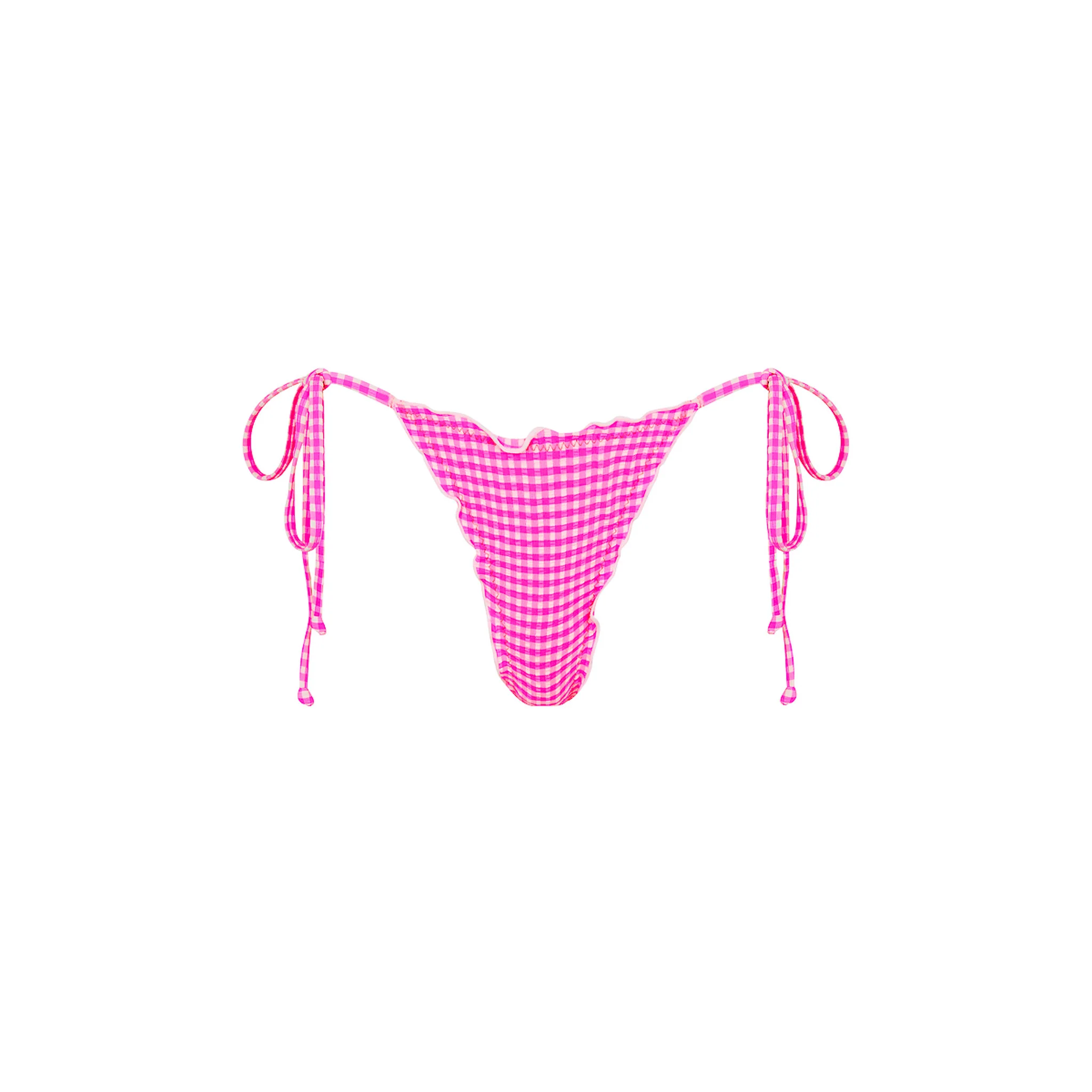 Lettuce Edge Thong Tie Bikini Bottom - Pink Diva