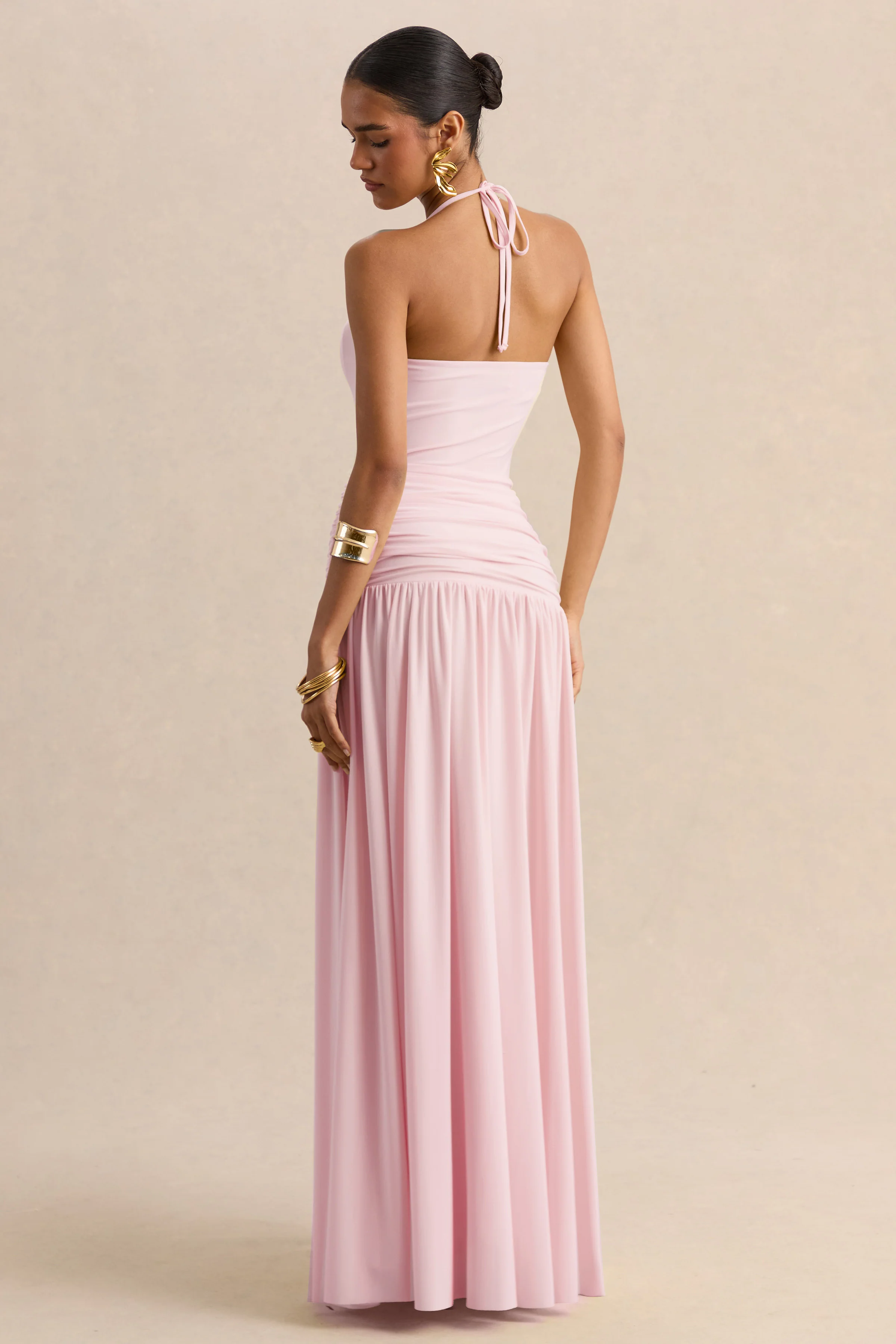 Nicolette | Pink Square-Neck Maxi Dress With Ruched-Detailing