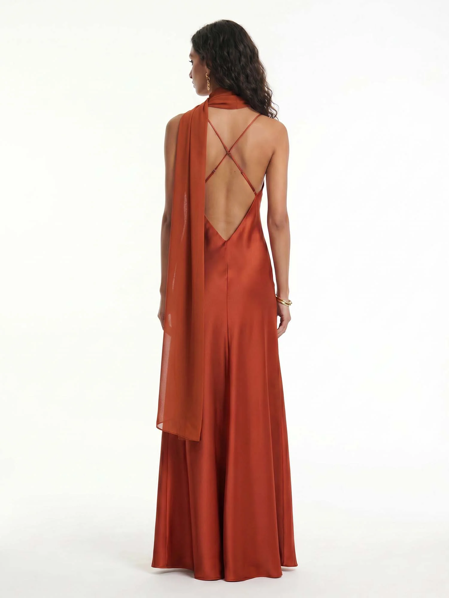 Rust Drape Cape Maxi Dress