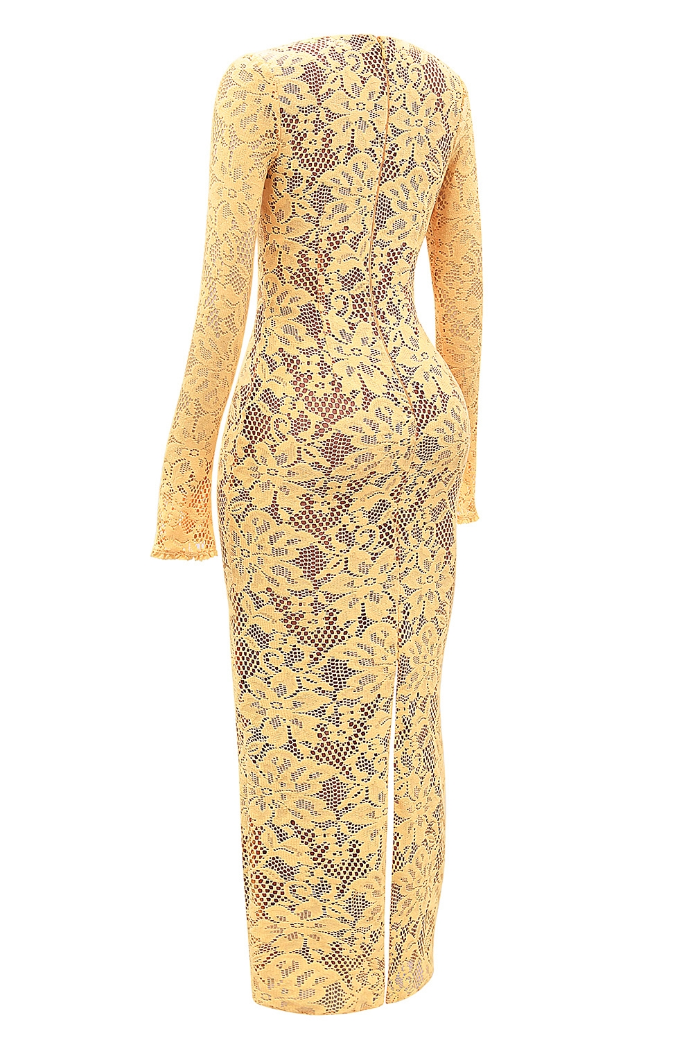 Apricot Plunge Lace Maxi Dress