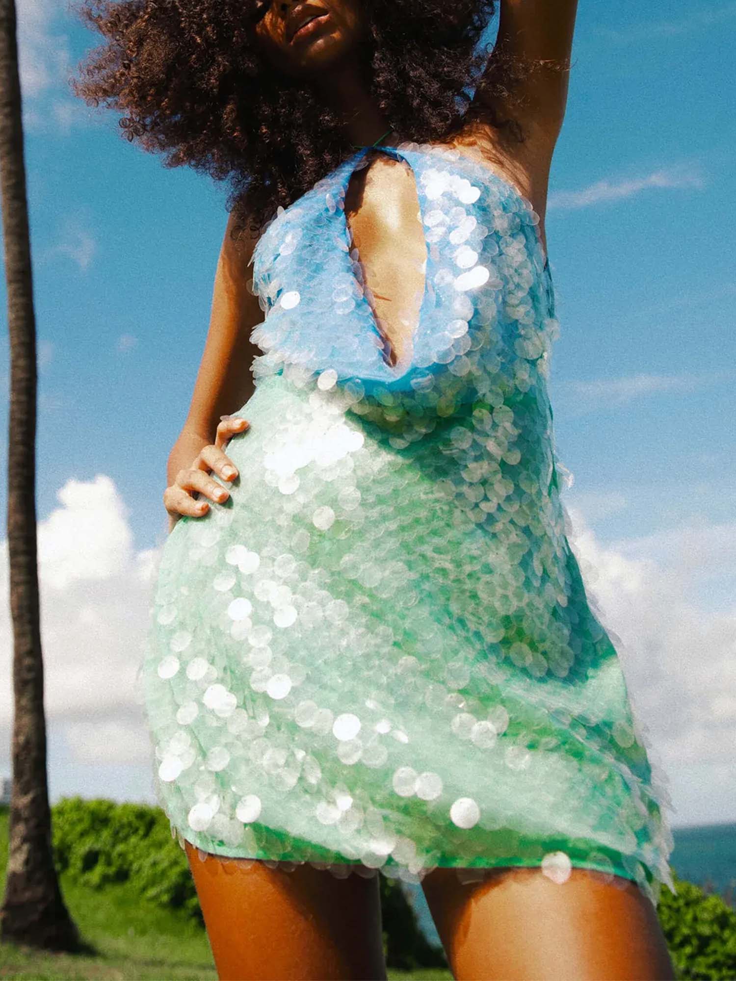 Green Sequin Halter Mini Dress