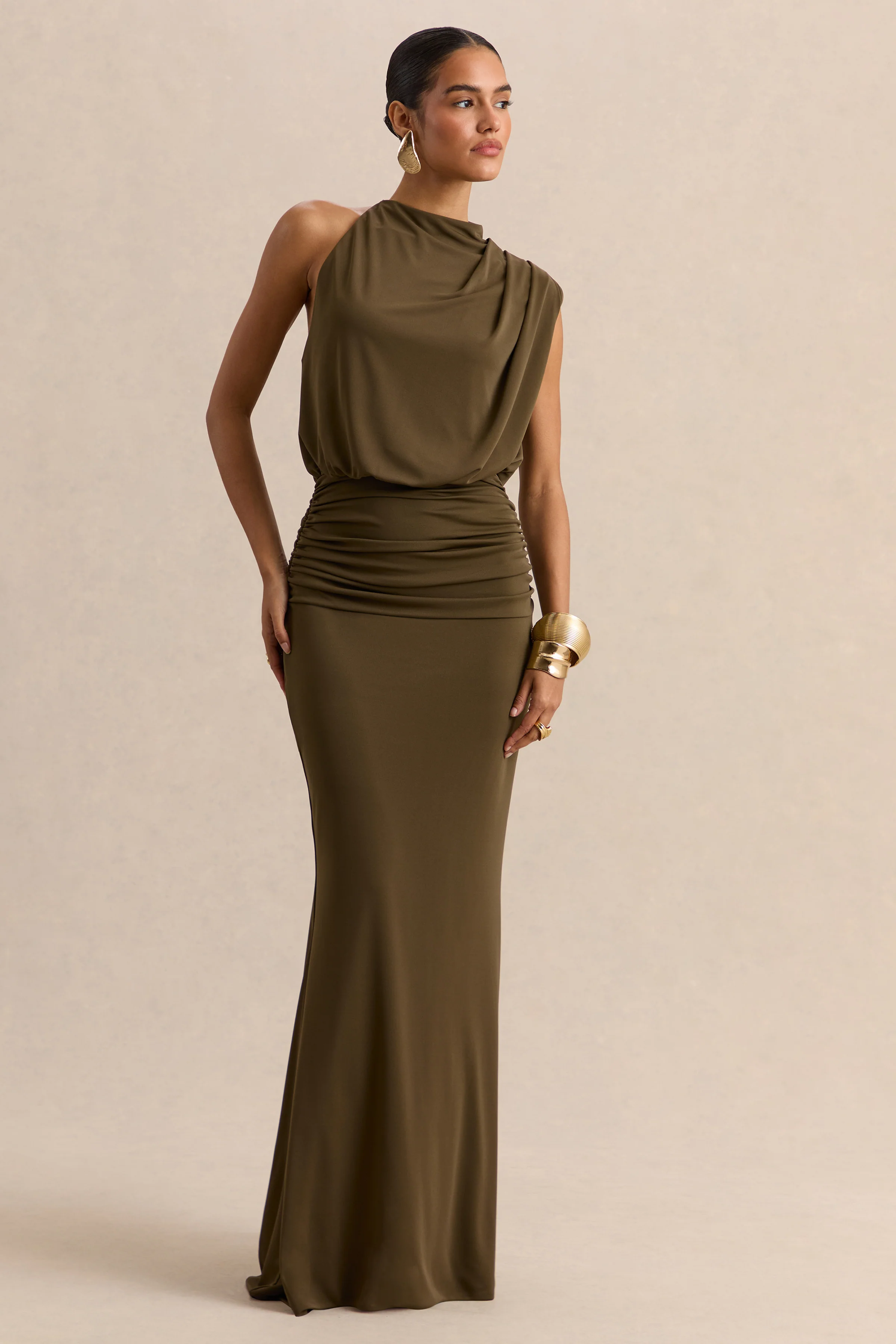 Umaira | Khaki High-Neck Maxi Dress