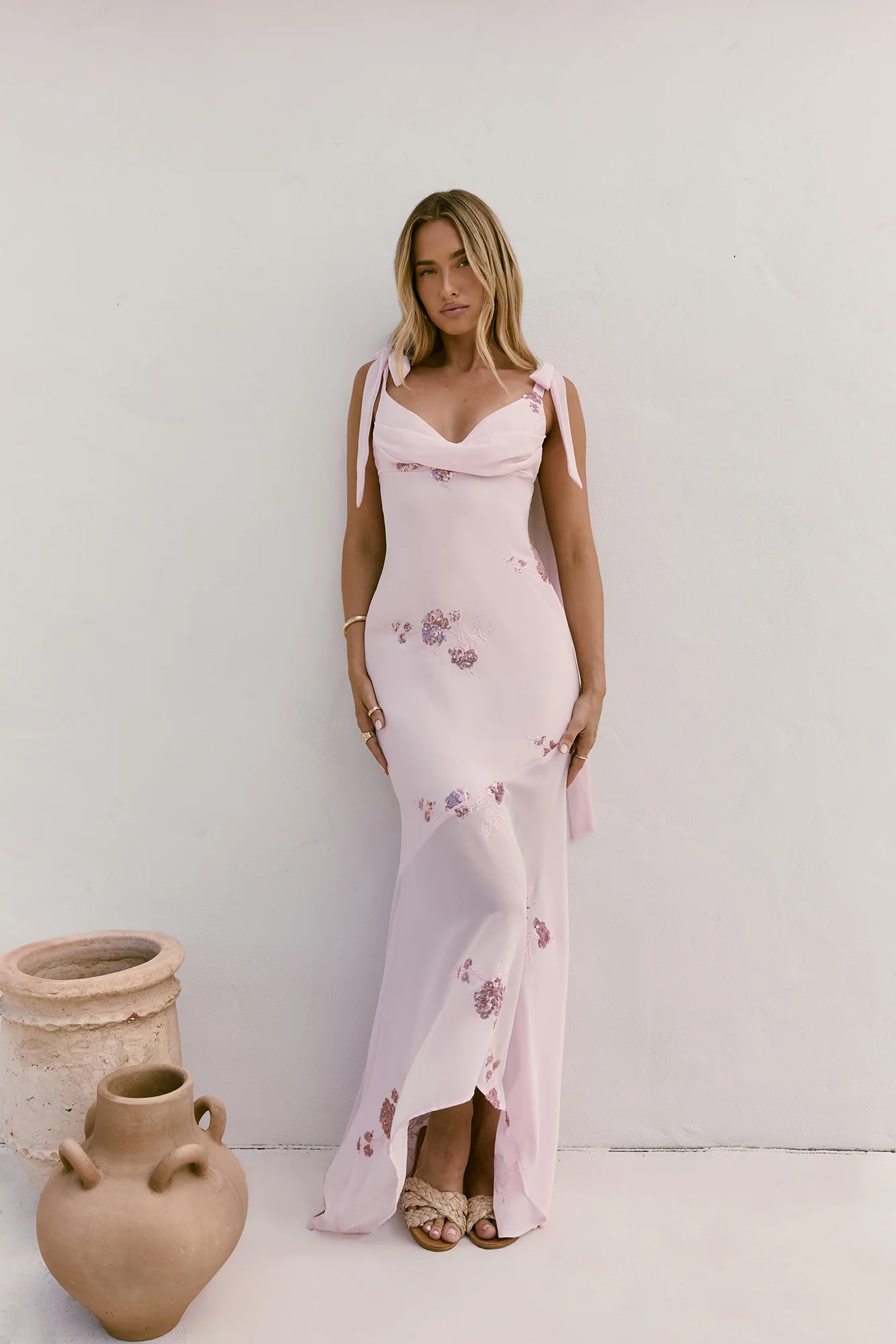 Shining Blooms Sequin Maxi Dress Pink - luluinthesky