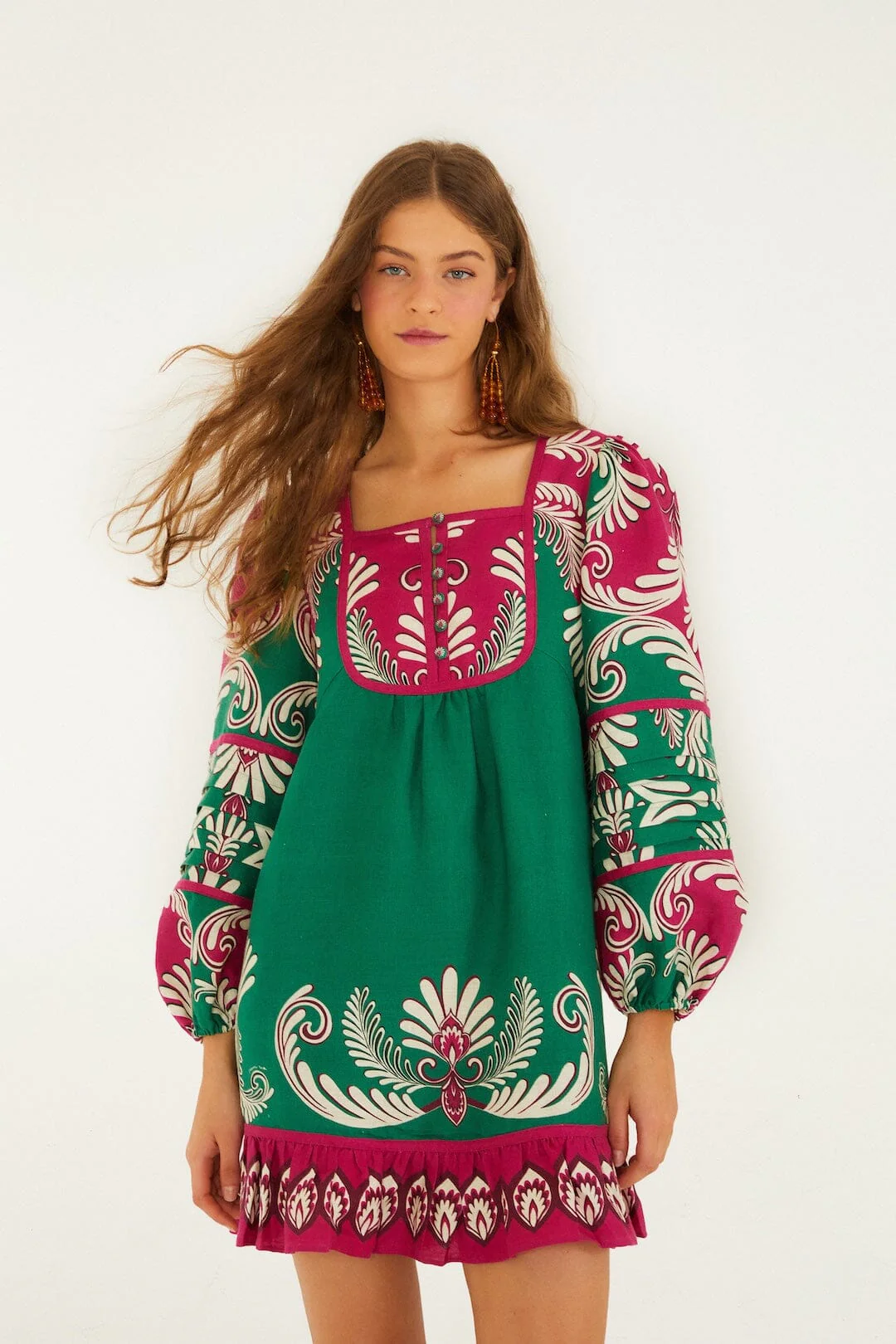 Multicolor Spring Arabesc Long Sleeve Mini Dress