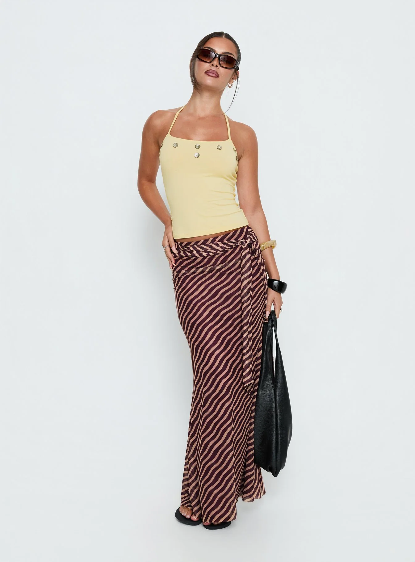 Lysandra Button Halter Top Butter Yellow