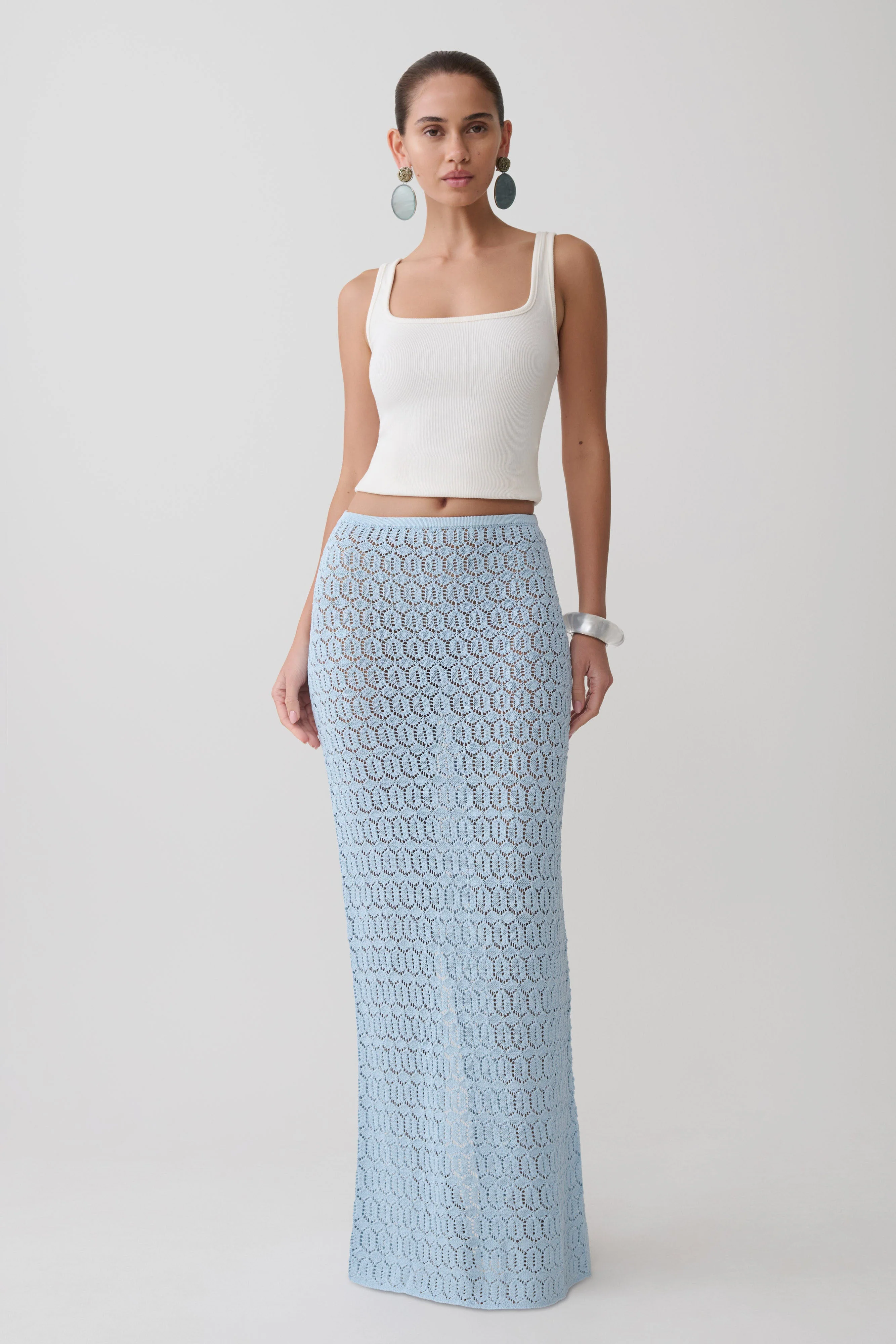 Courtney Crochet Knit Maxi Skirt - Pale Blue