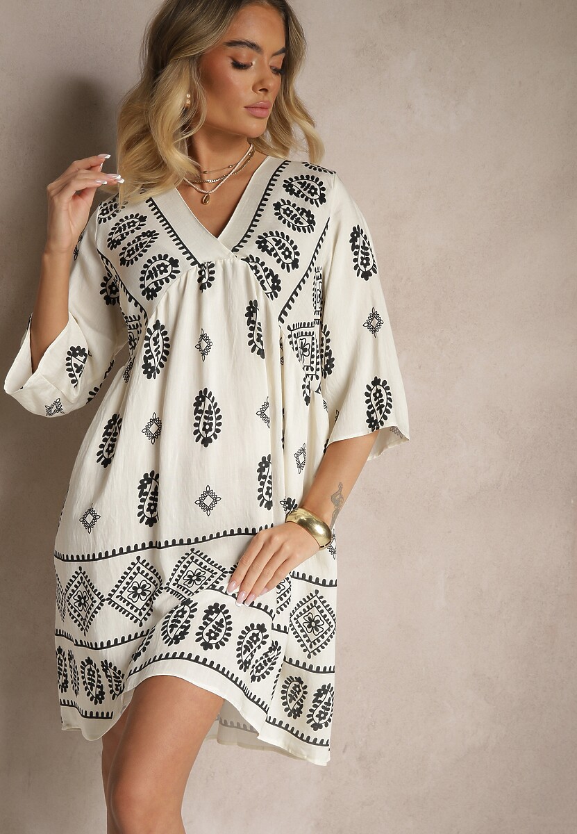 Niebiesko-Biała Sukienka z Wiskozy w Stylu Boho Virisna