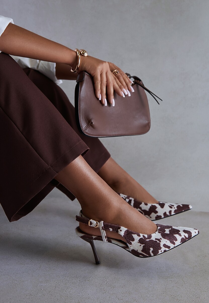 Brązowe Sandały Vices w Krowie Łaty na Szpilce Slingback Raleira