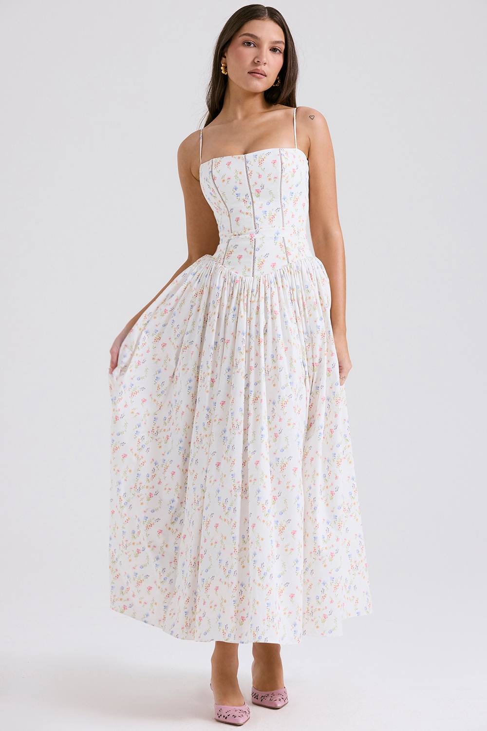 white posy print cotton maxi sundress