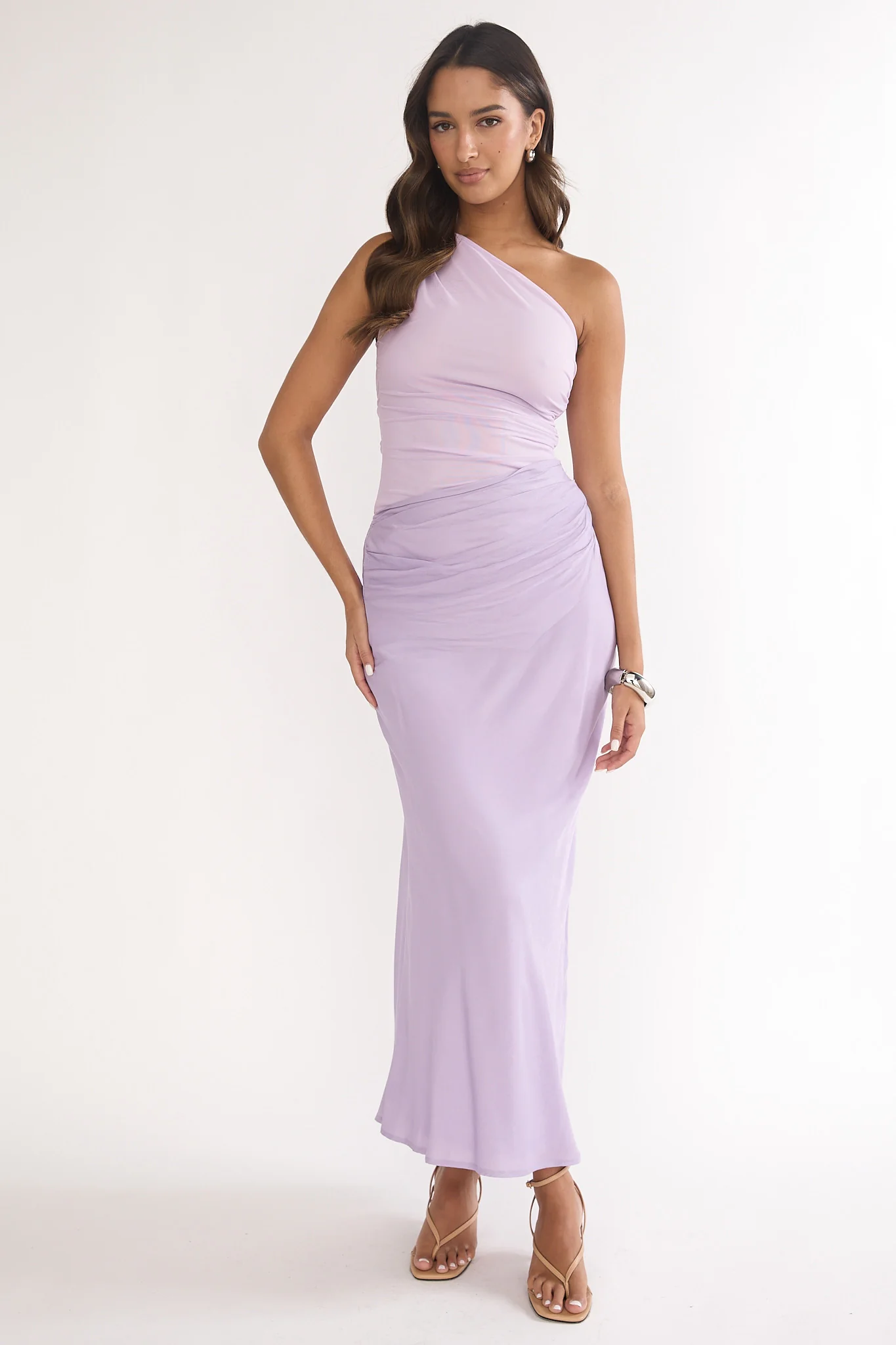 Divina One-Shoulder Gathered Waist Maxi Dress Lilac