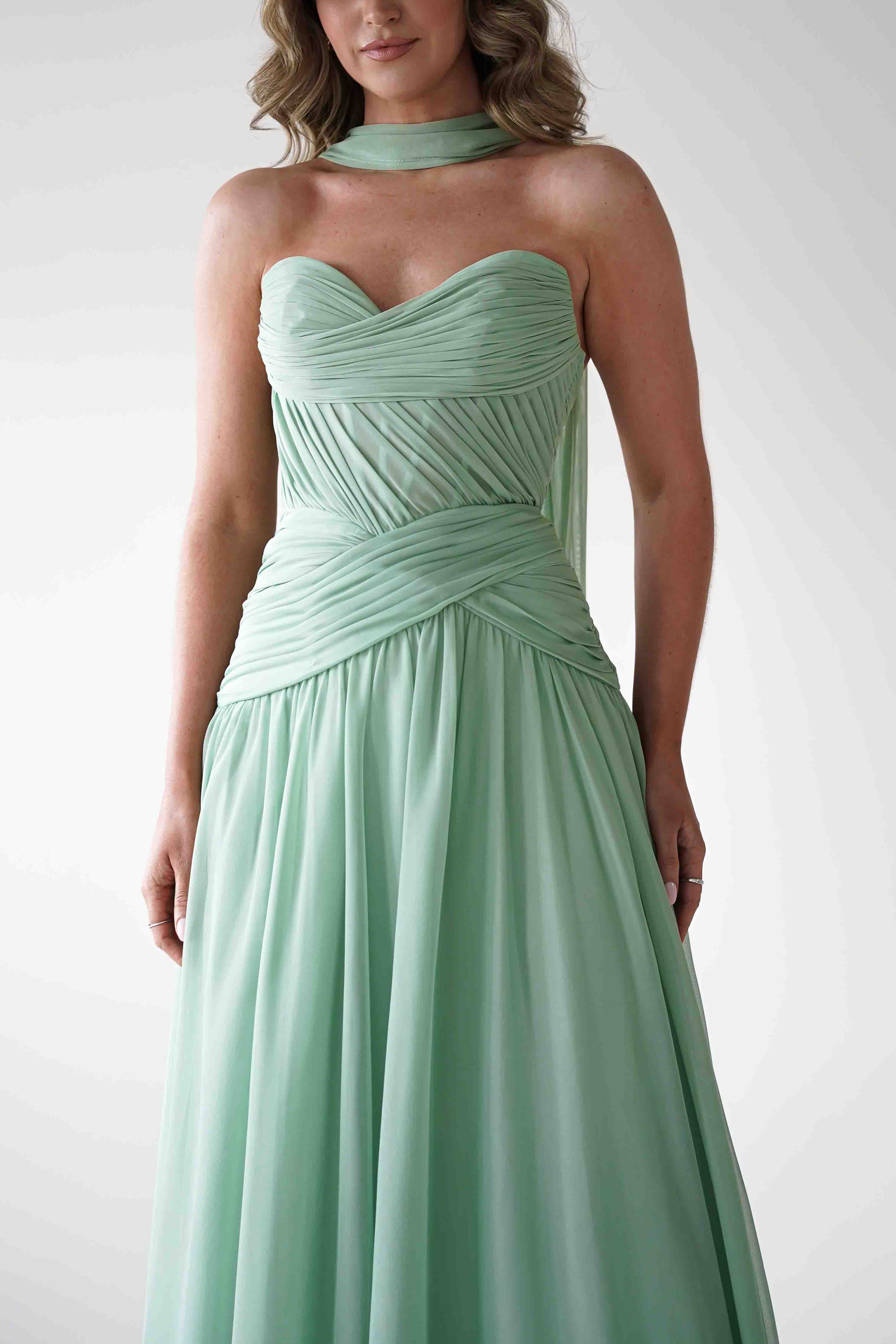 Nicolette Strapless Chiffon Maxi Gown | Sage