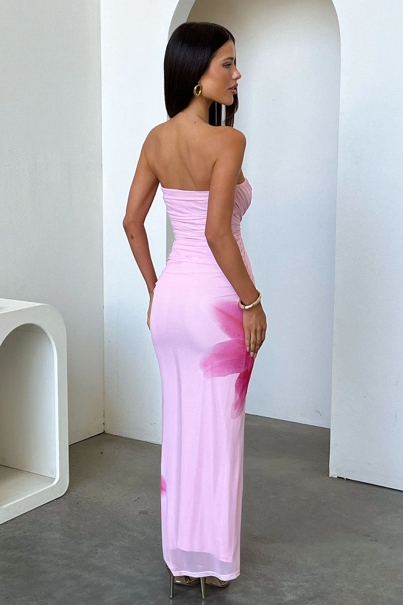 Lennen Strapless Mesh Maxi Dress - Pink - luluinthesky