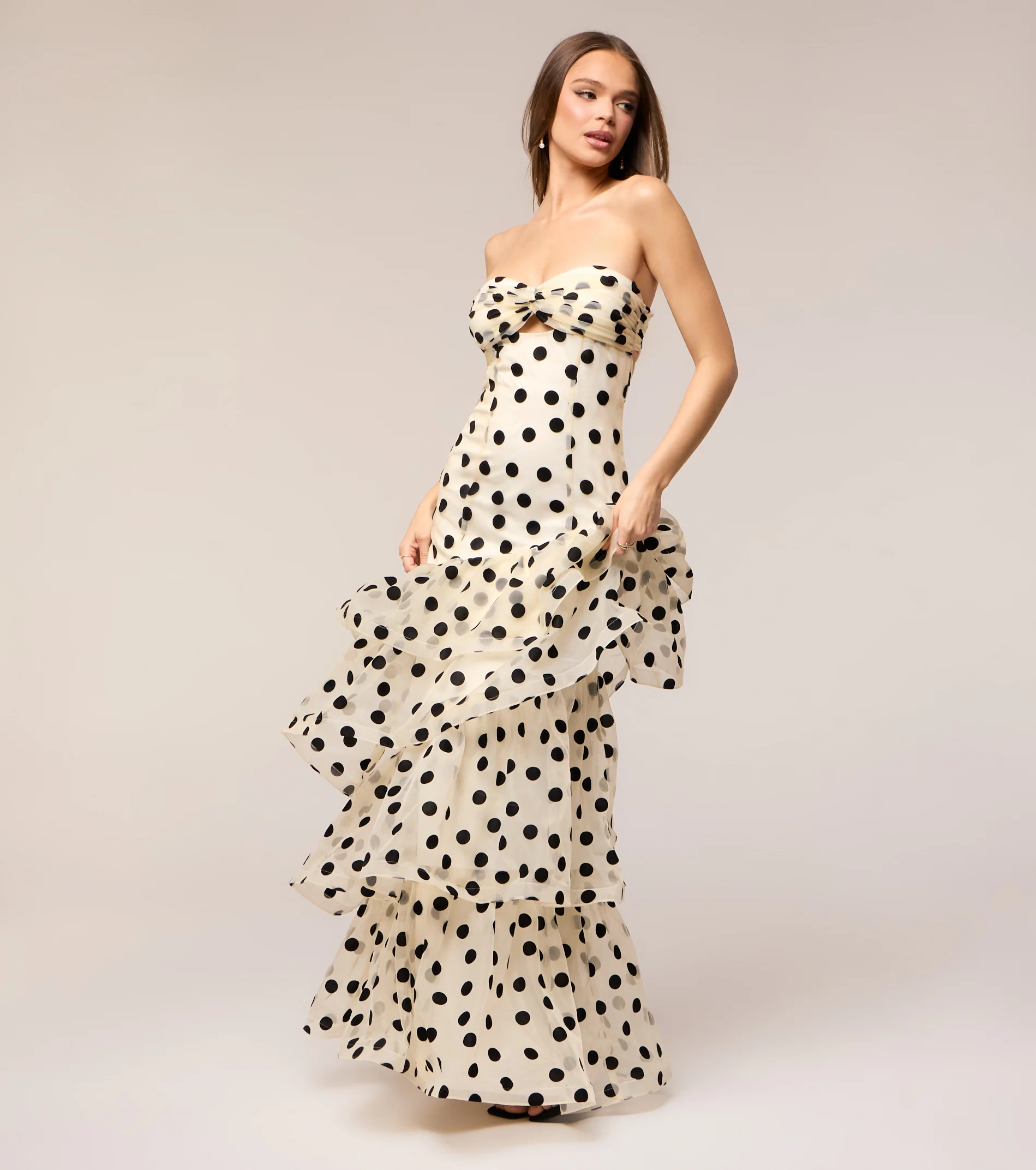 Valerie Polka Dot Ruffle Formal Dress - luluinthesky