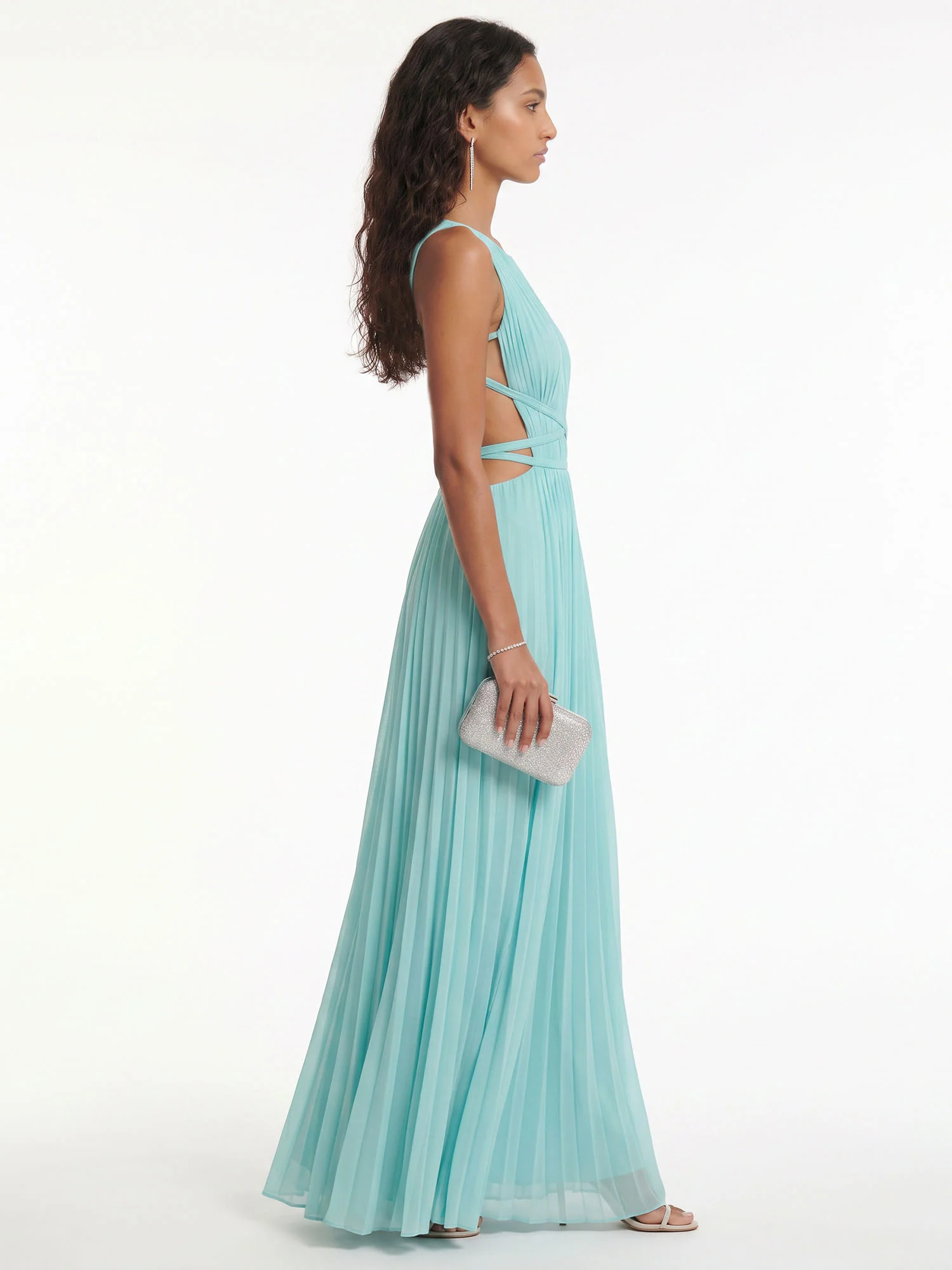 Aqua Cutout Pleated Maxi Dress