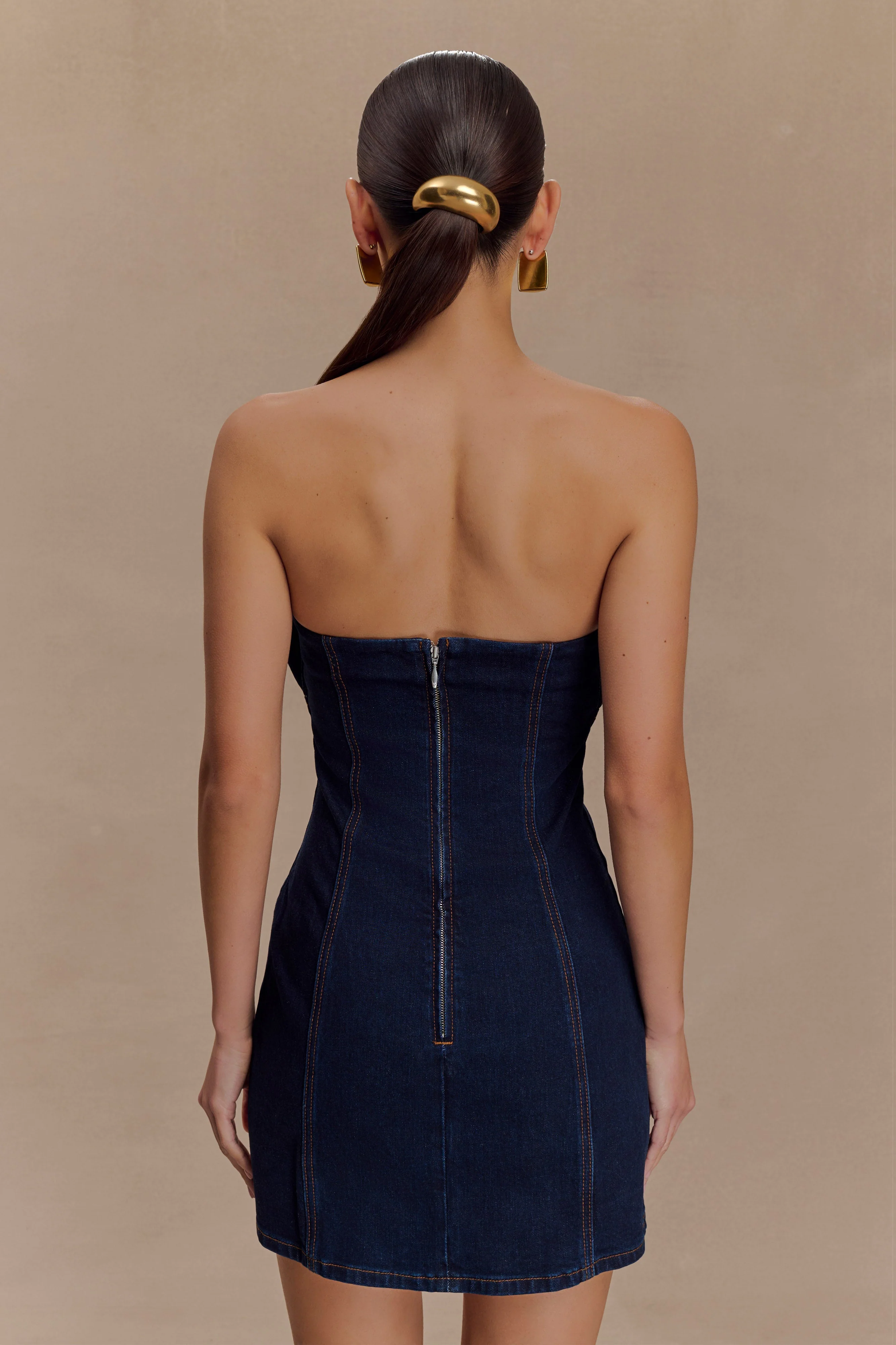 Raesha Frill Denim Mini Dress - Indigo Blue