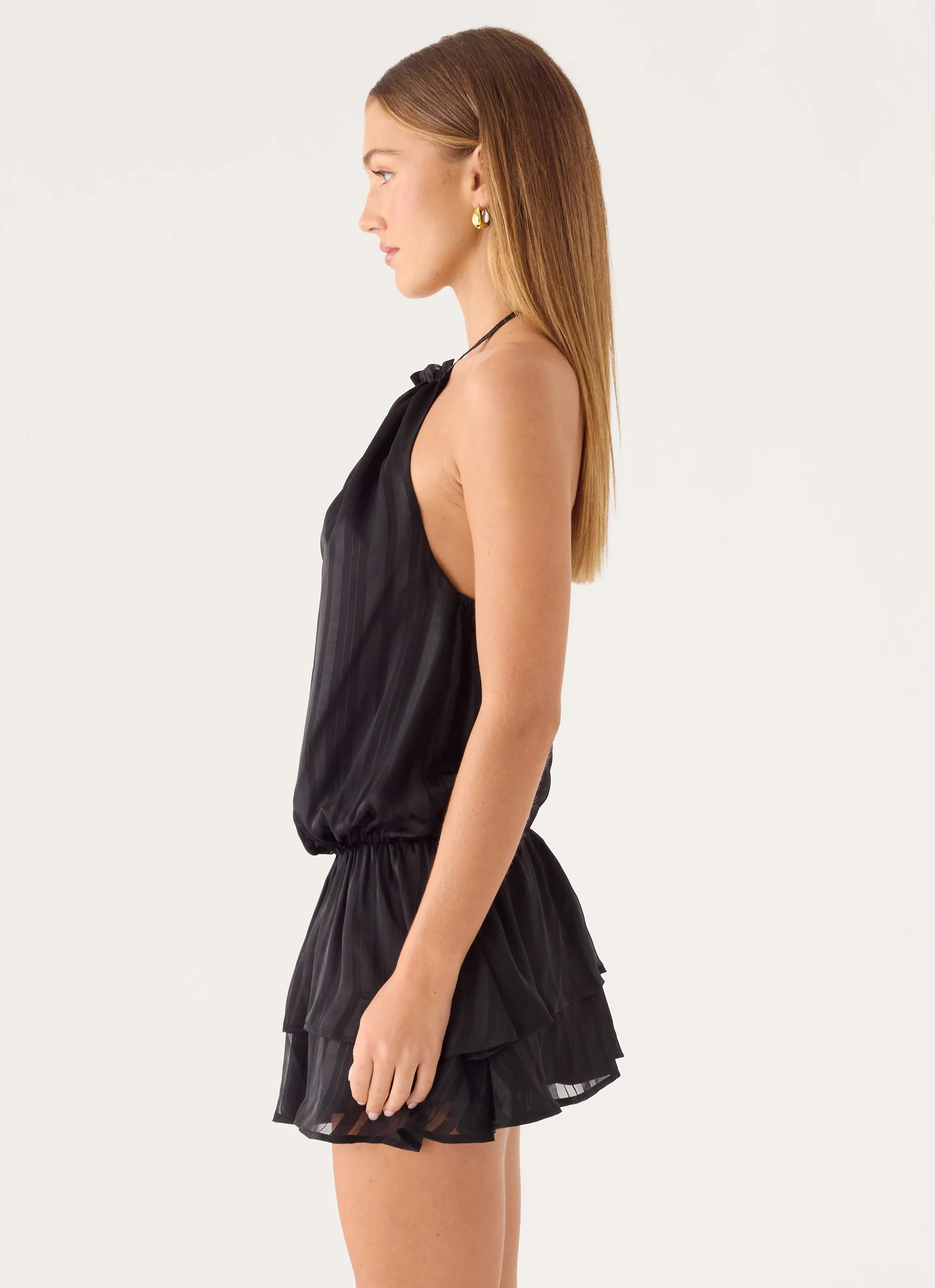 Parade Halter Mini Dress - Black - luluinthesky