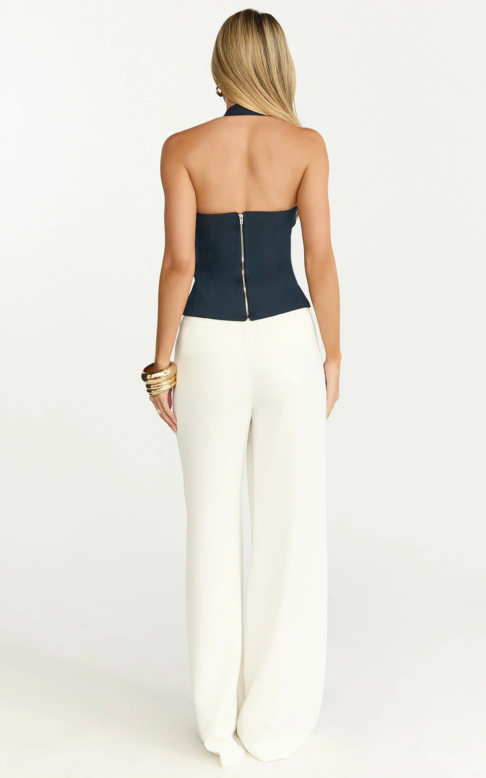 Tyler Top - Adjustable Halter Fitted Top in Navy