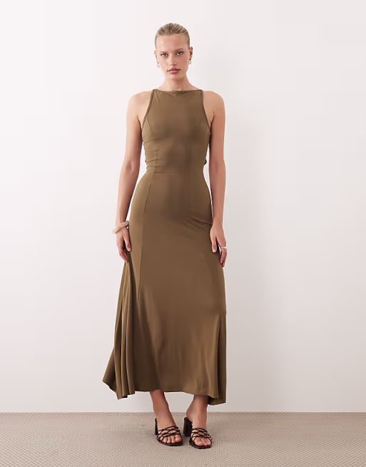 modal cut out back maxi dress in khaki