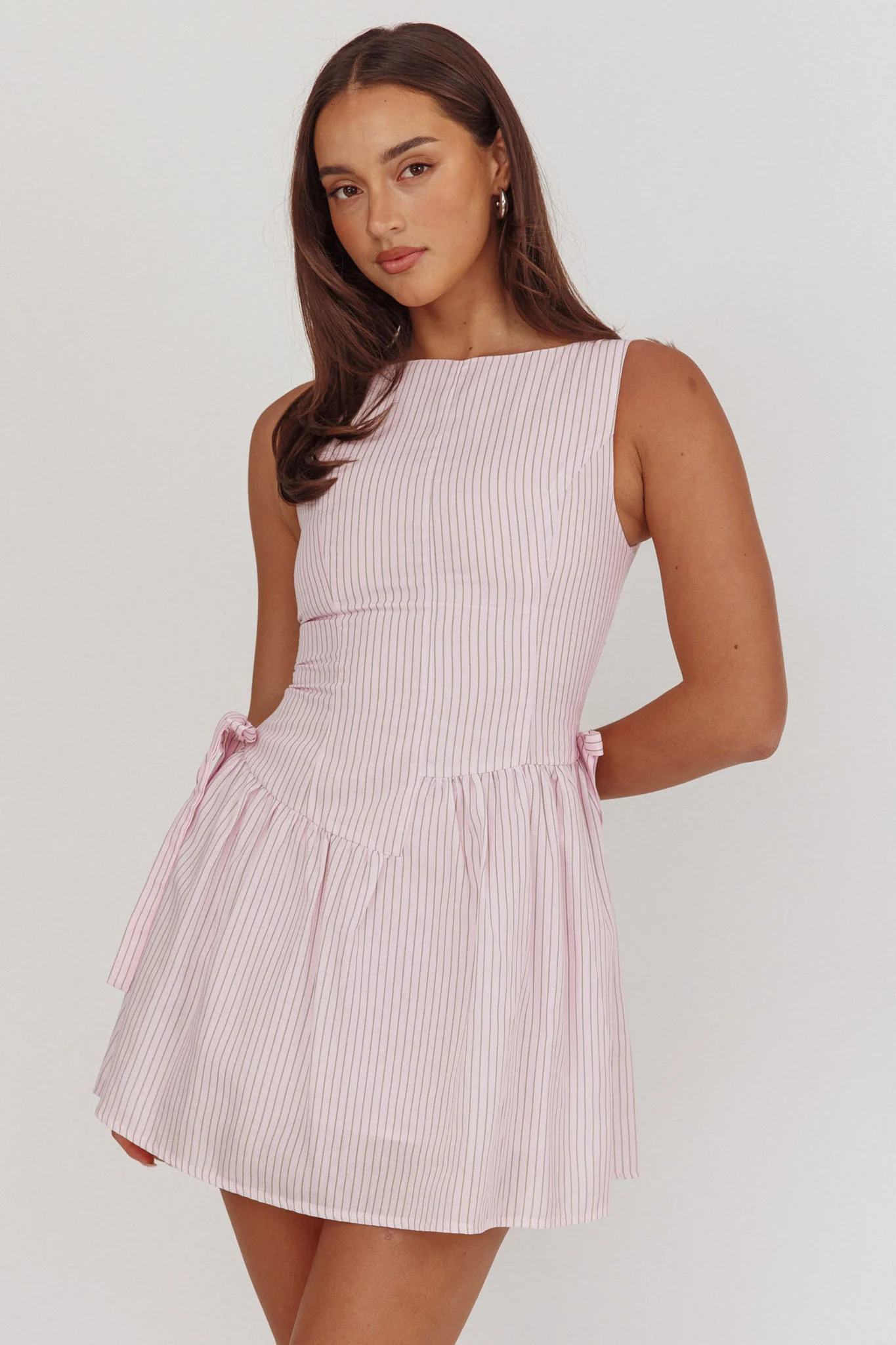 Teely Waist Bows Mini Dress Stripe Blush