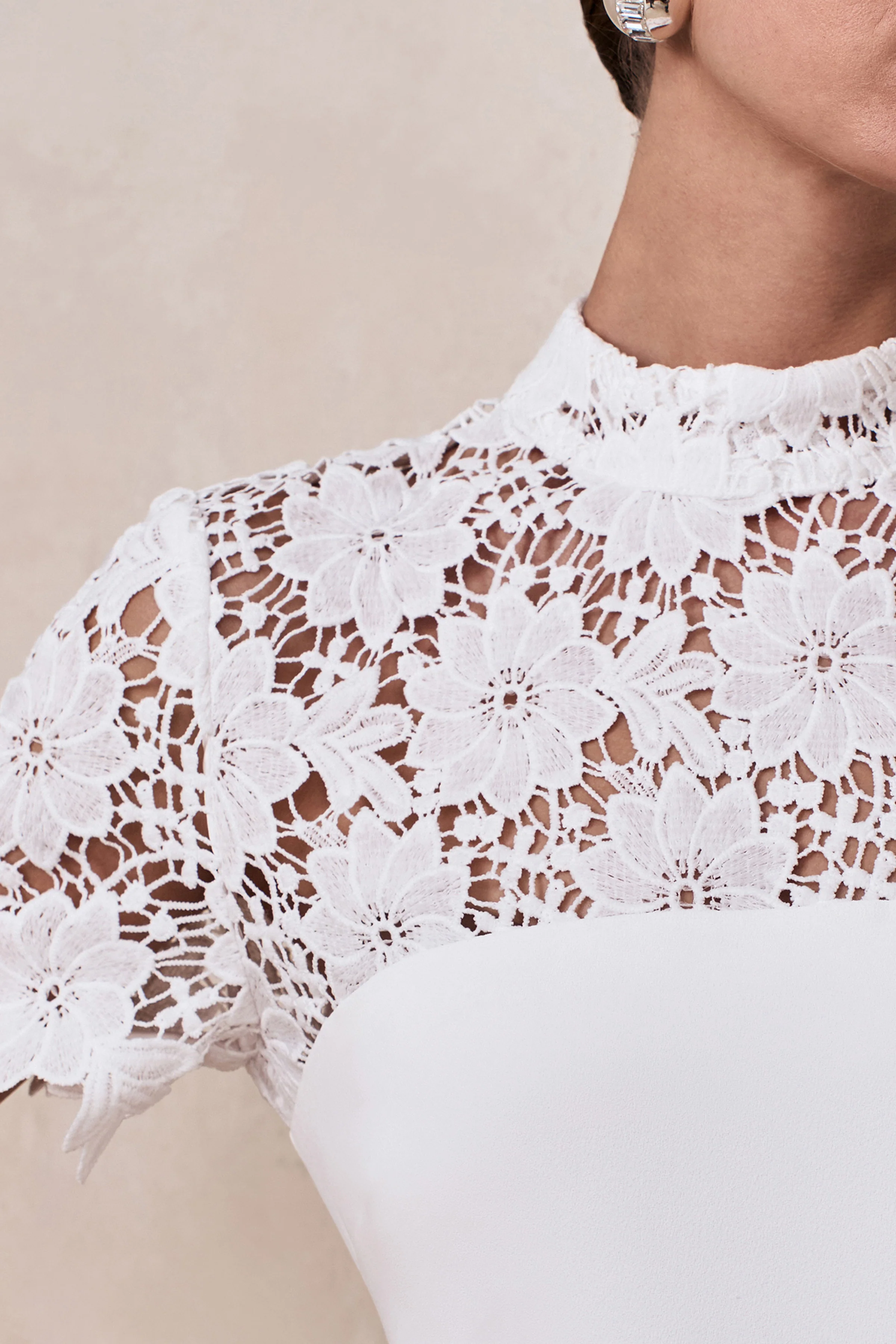 Liliana | White High-Neck Jumpsuit With Lace Detailing