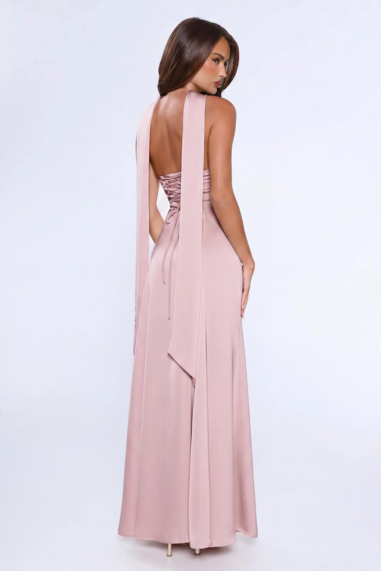 Satin Tempt Strapless Maxi Dress Blush