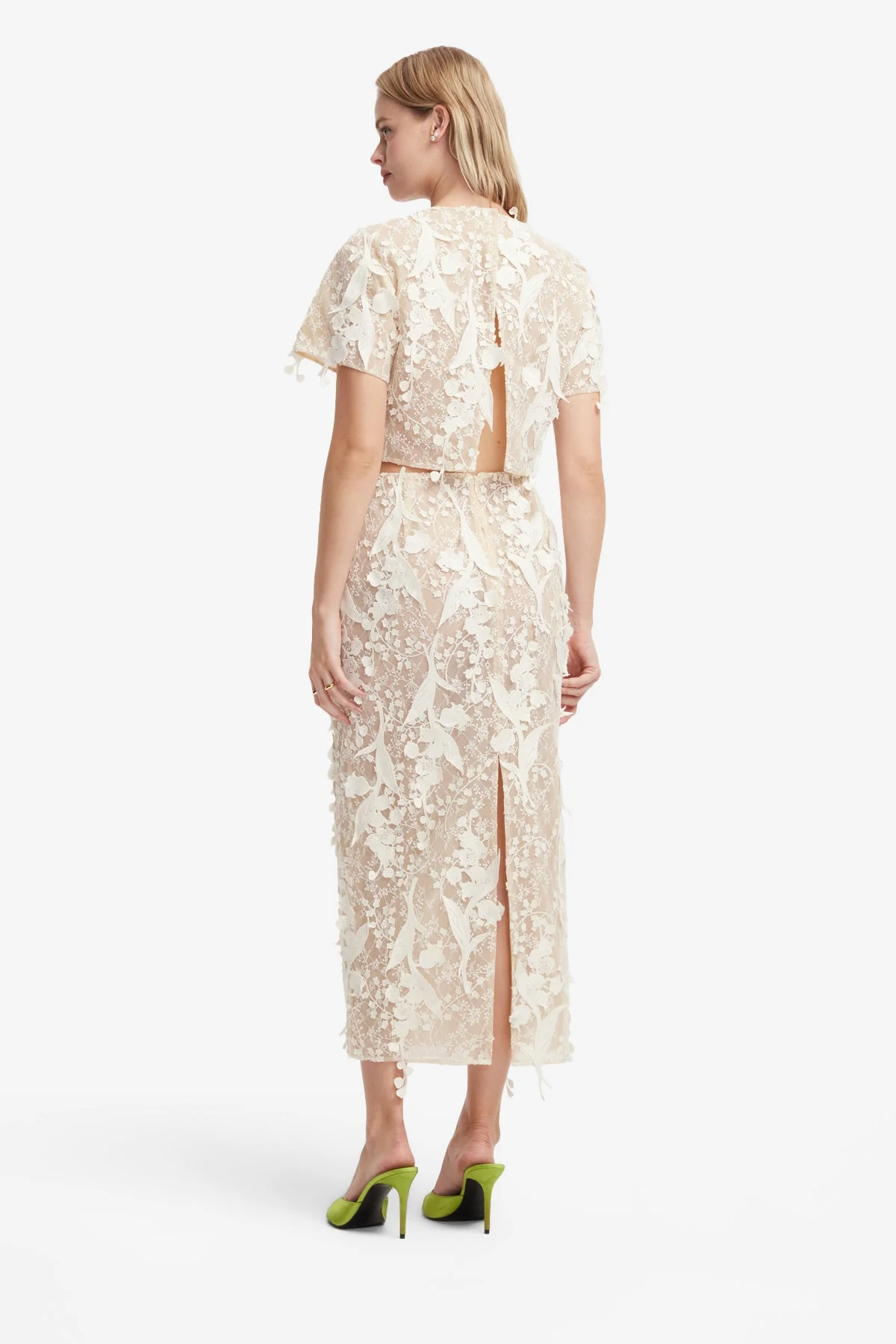 Indie Embellished Lace Sleeve Top - Snow Meadow