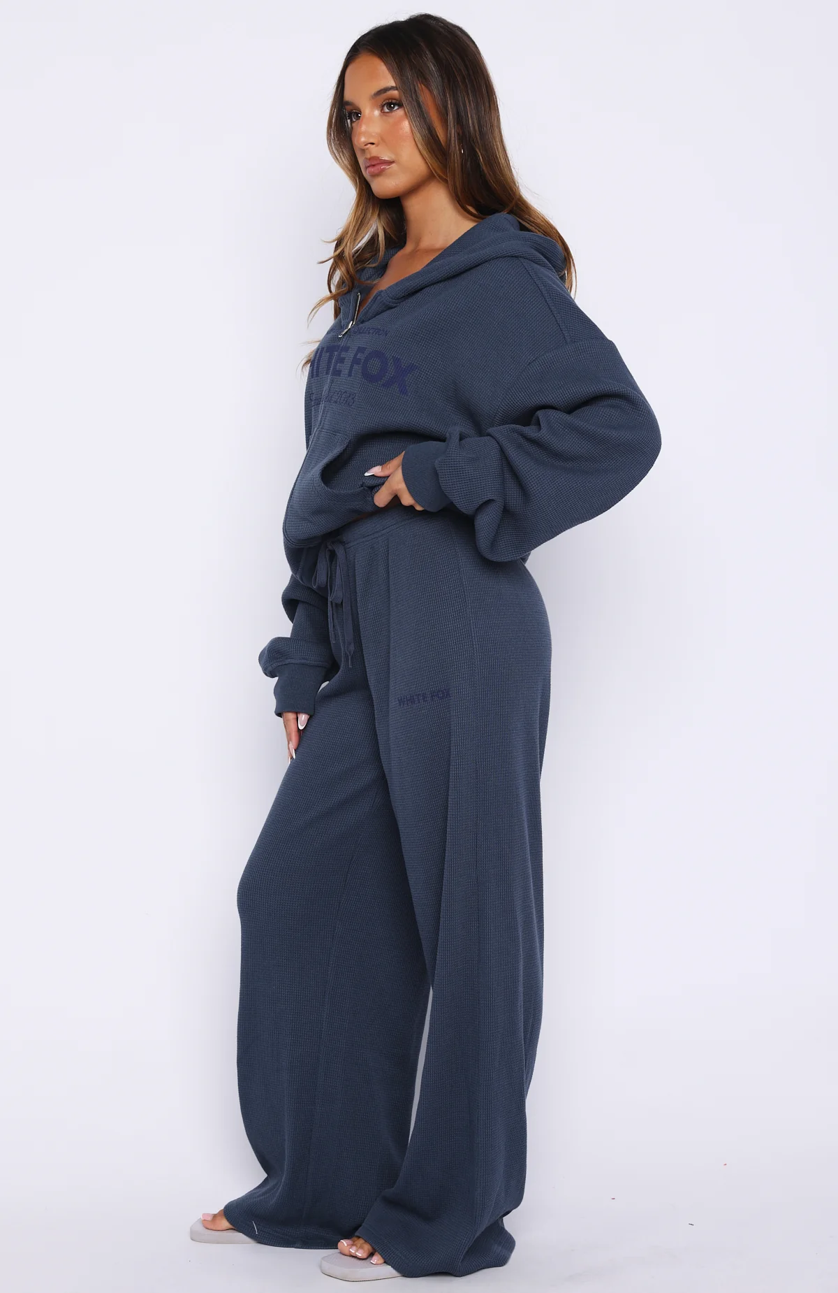 Leave Me Out Of It Waffle Wide Leg Sweatpants Navy