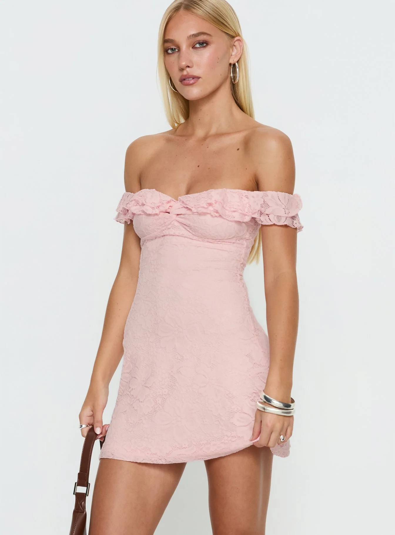 Anabeila Strapless Frill Mini Dress Light Pink