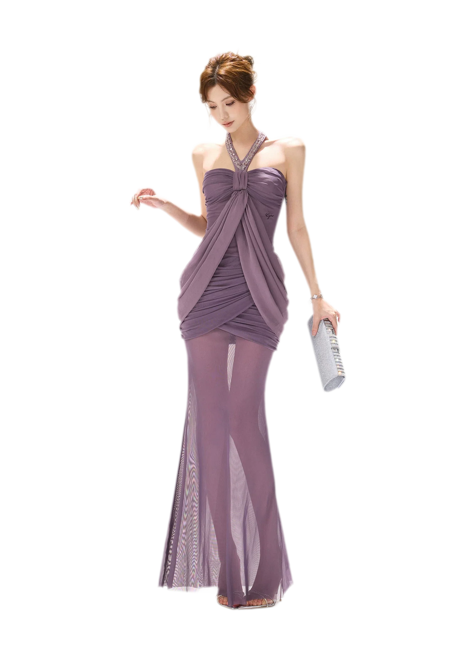 Mist Purple Mesh Fishtail Skirt