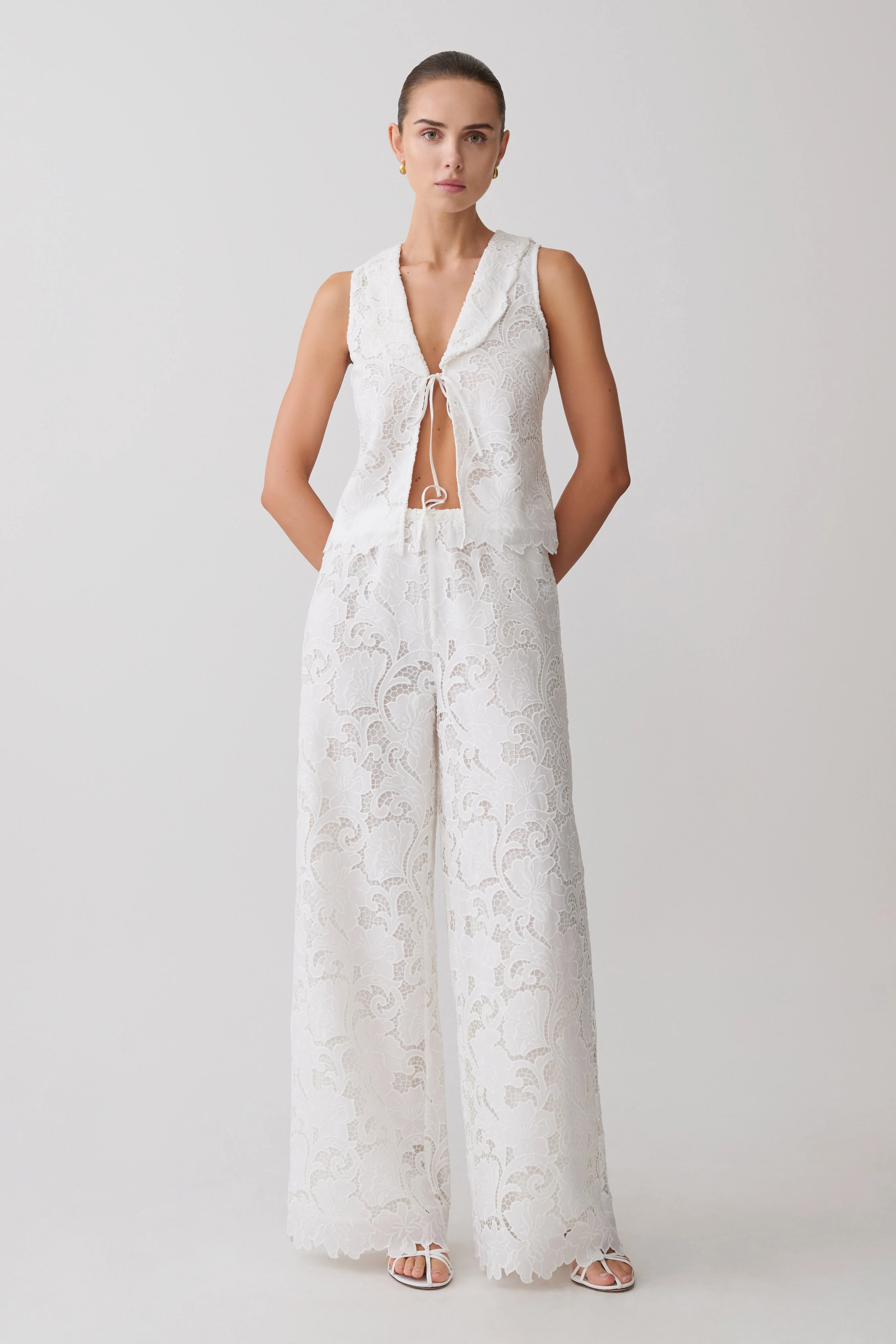 Tessa Broderie Straight Leg Pants - White