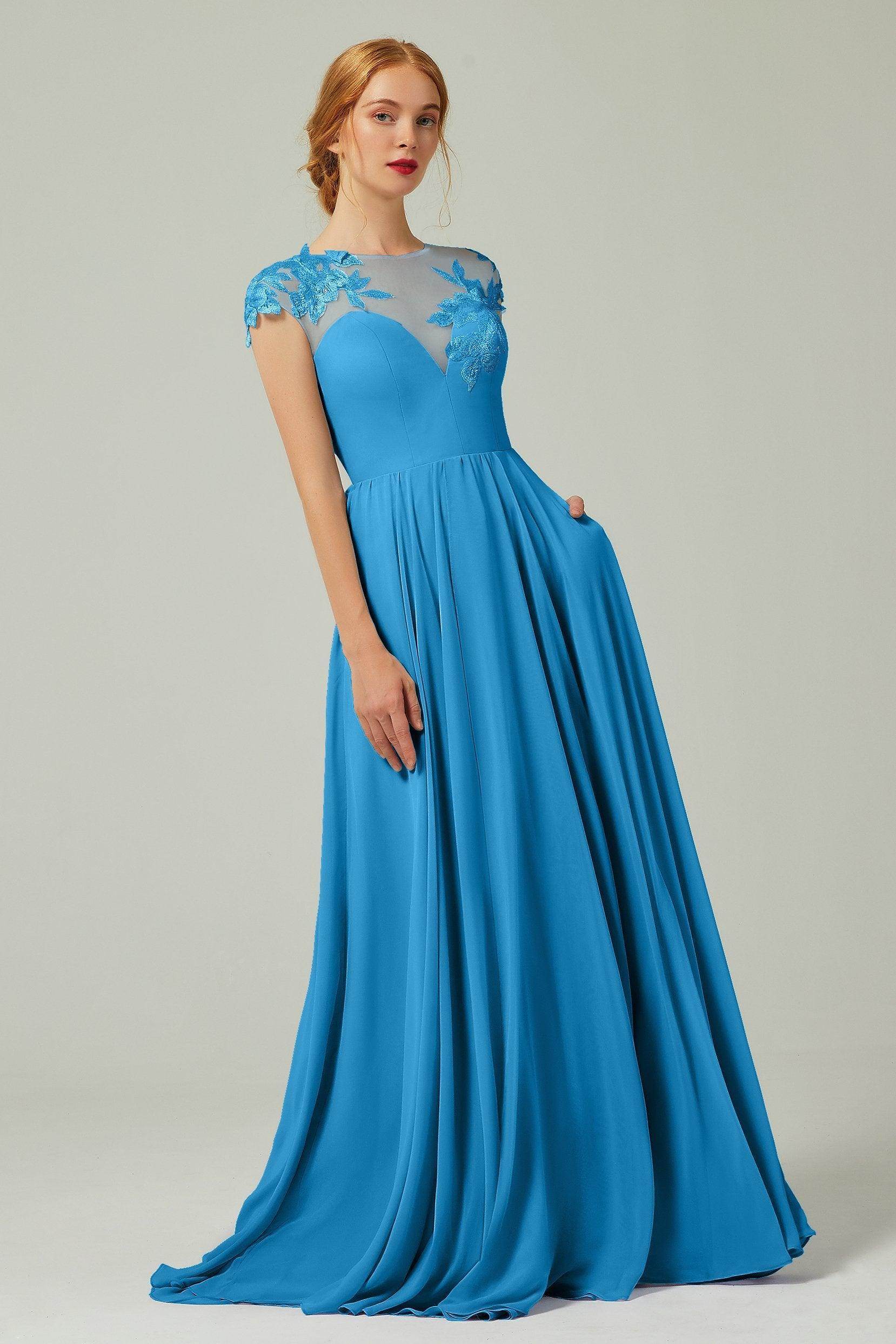 A-Line Sweep-Brush Train Chiffon Bridesmaid Dress CB0248