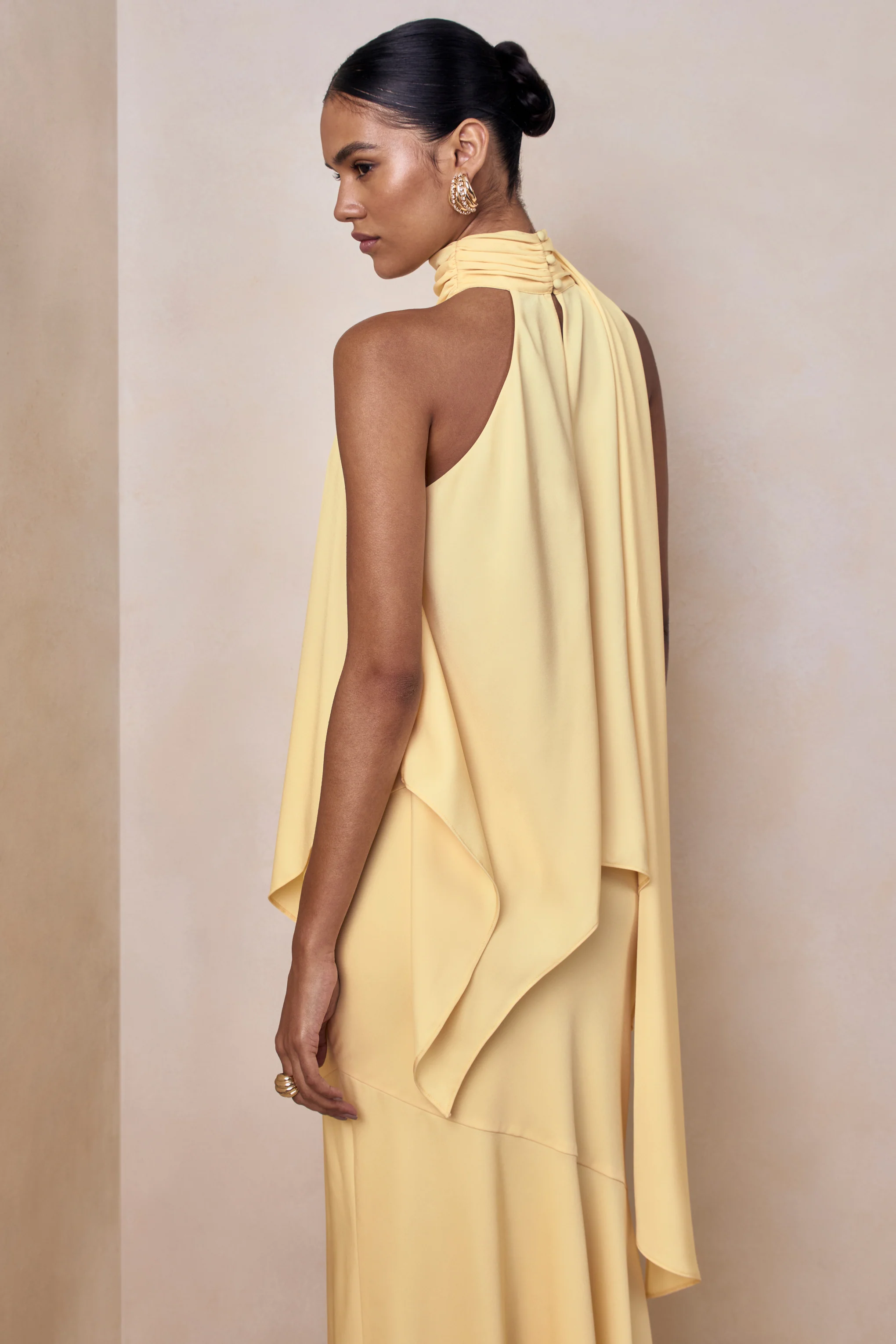 Sancelle | Lemon Matte Satin Halter-Neck Top
