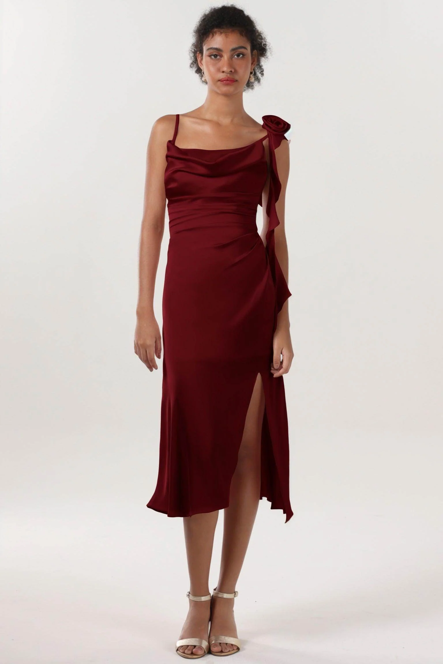 Sheath-Column Midi Luxe Satin Bridesmaid Dress CS0613BM