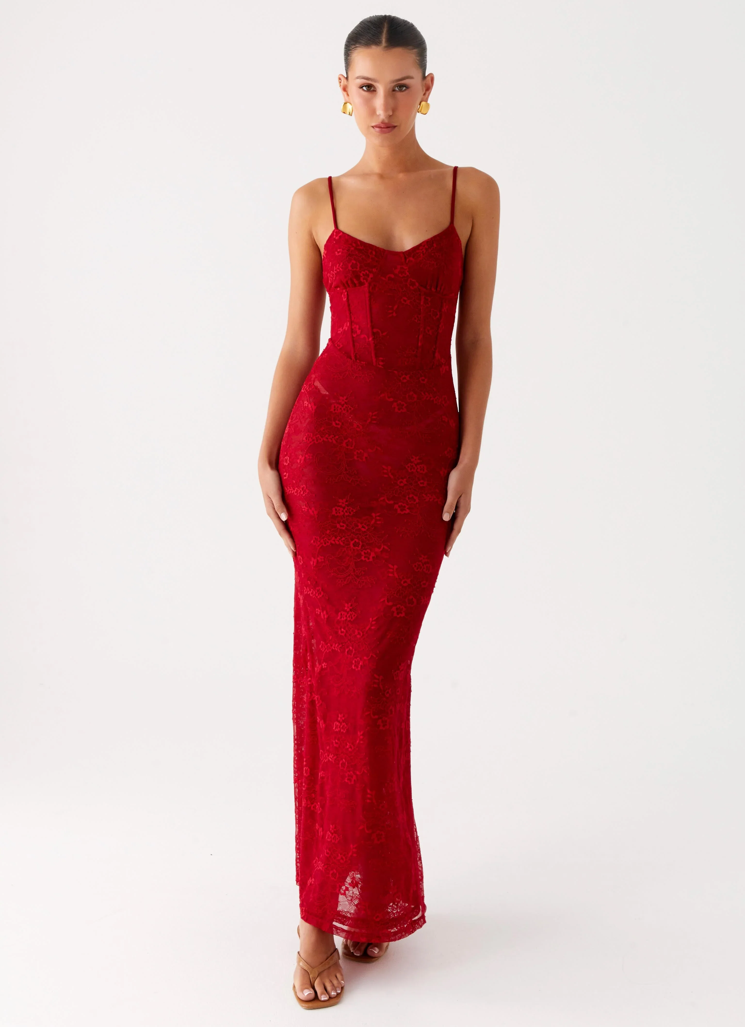 Rosa Corset Maxi Dress - Red