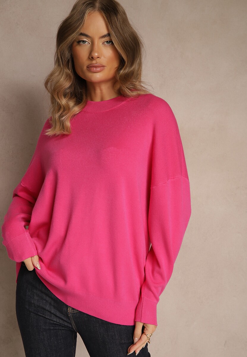 Fuksjowy Nietoperzowy Sweter w Minimalistycznym Stylu Raliava