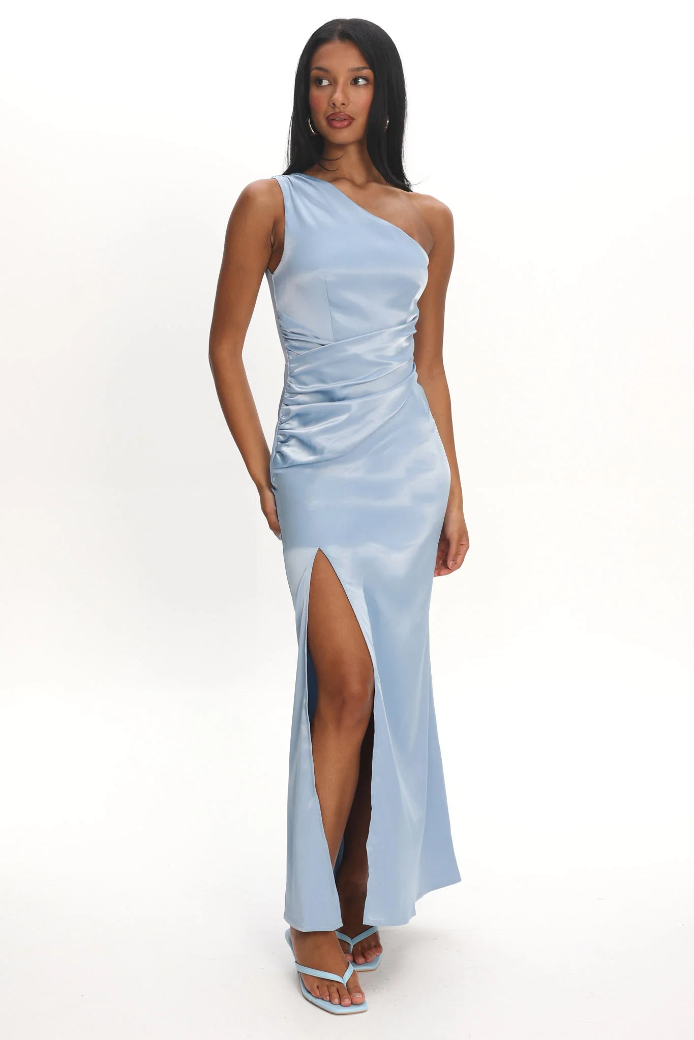 Taniesha One-Shoulder Gathered Maxi Dress Steel Blue