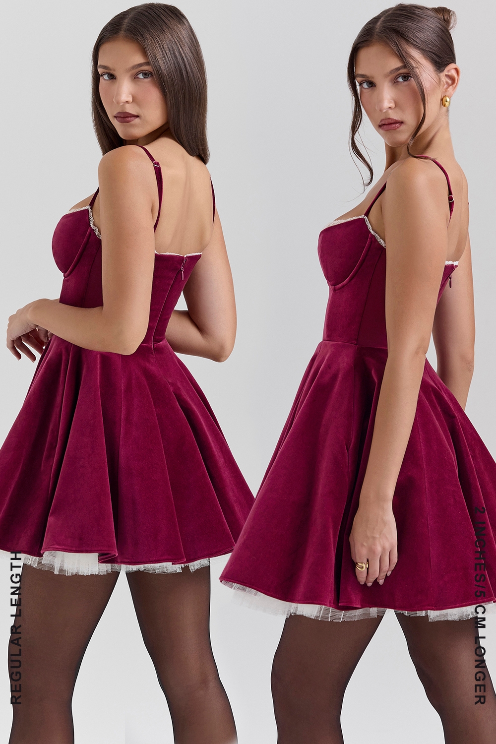 Burgundy Velvet Tulle Mini Dress