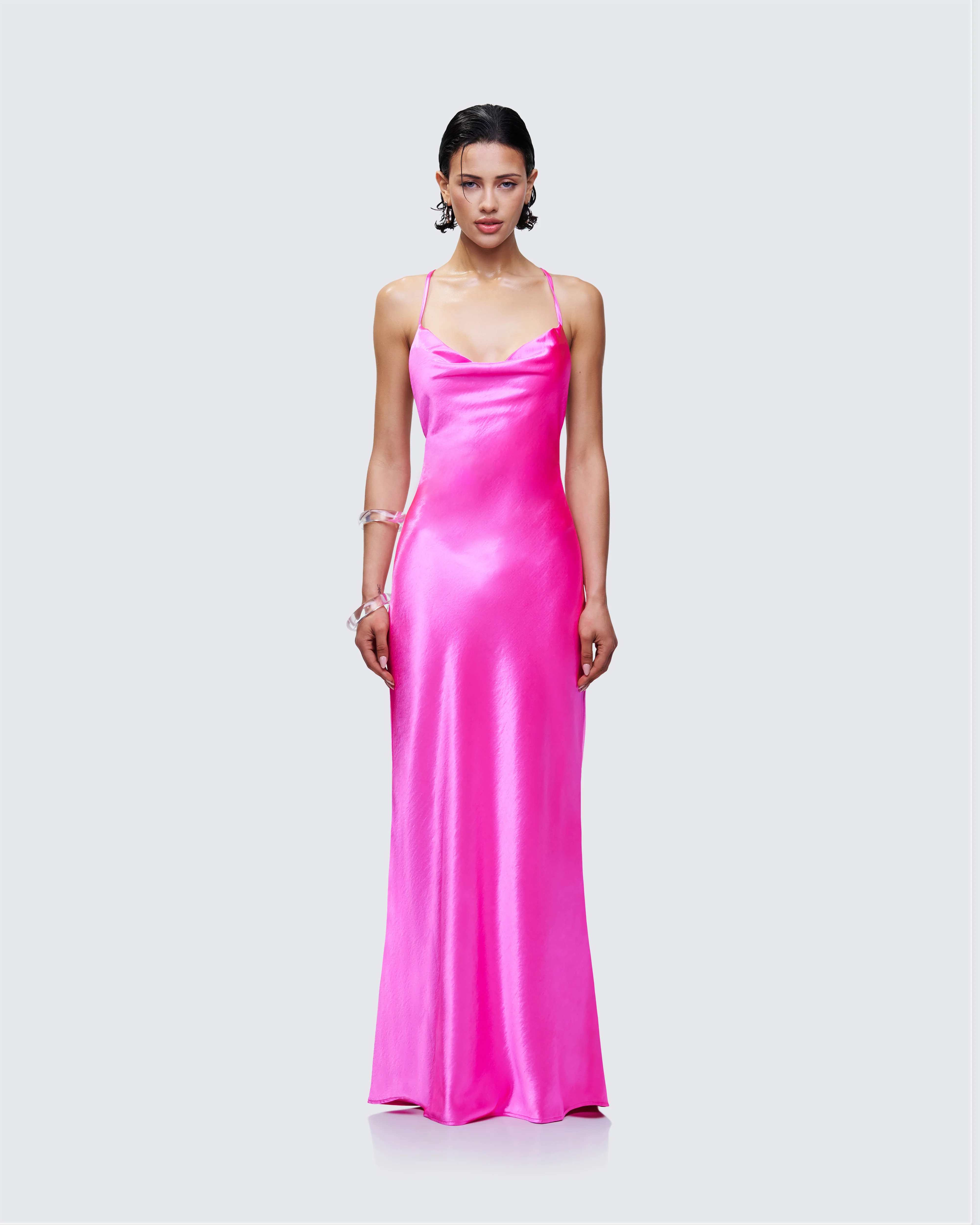 Elspeth Pink Satin Bias Slip Maxi Dress