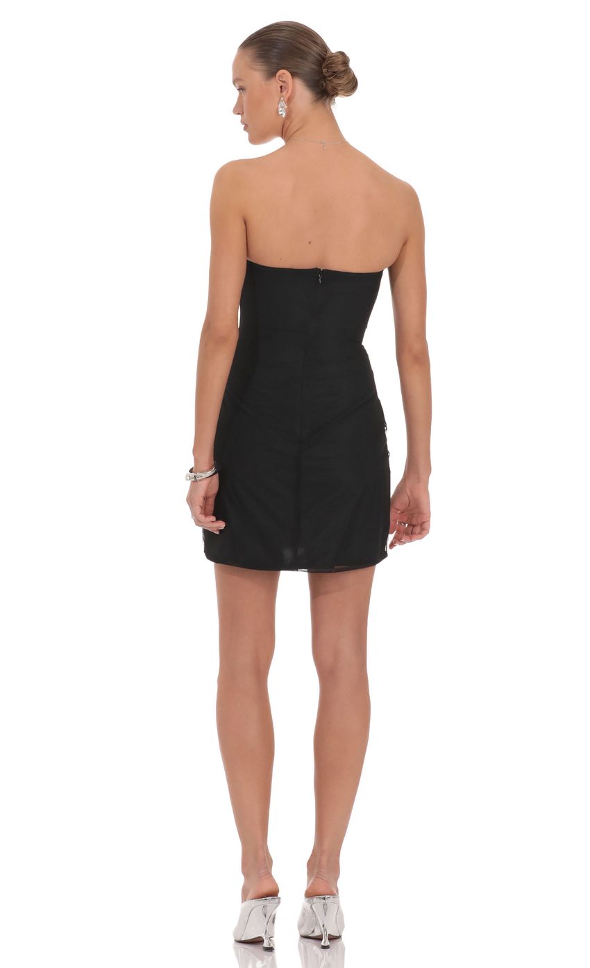 Silver Floral Sequin Mini Dress in Black
