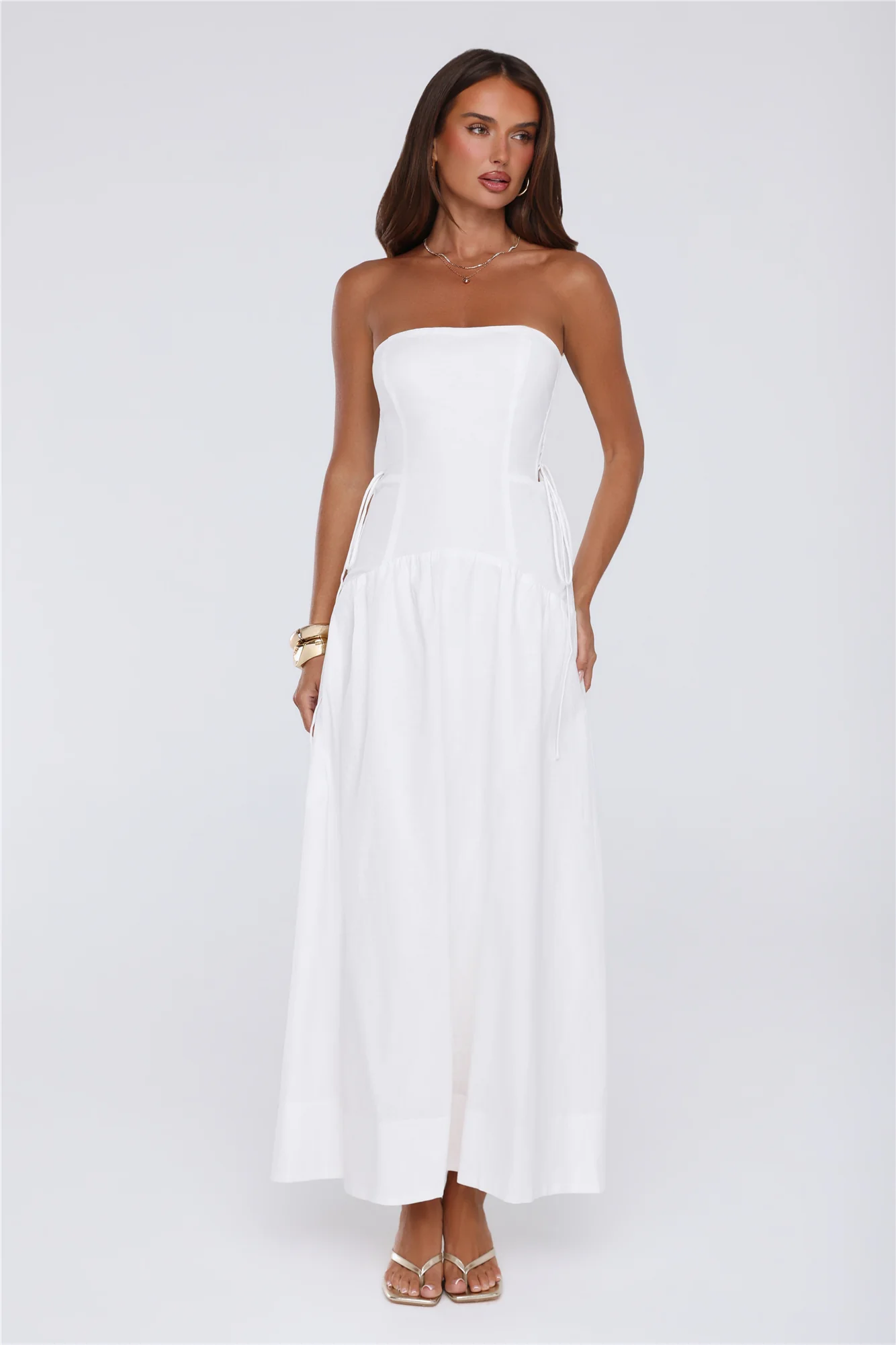 Just Feels Right Linen Blend Strapless Maxi Dress White