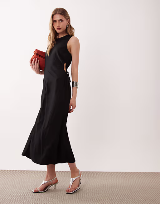 Mango sleeveless cut out waist maxi dress in black