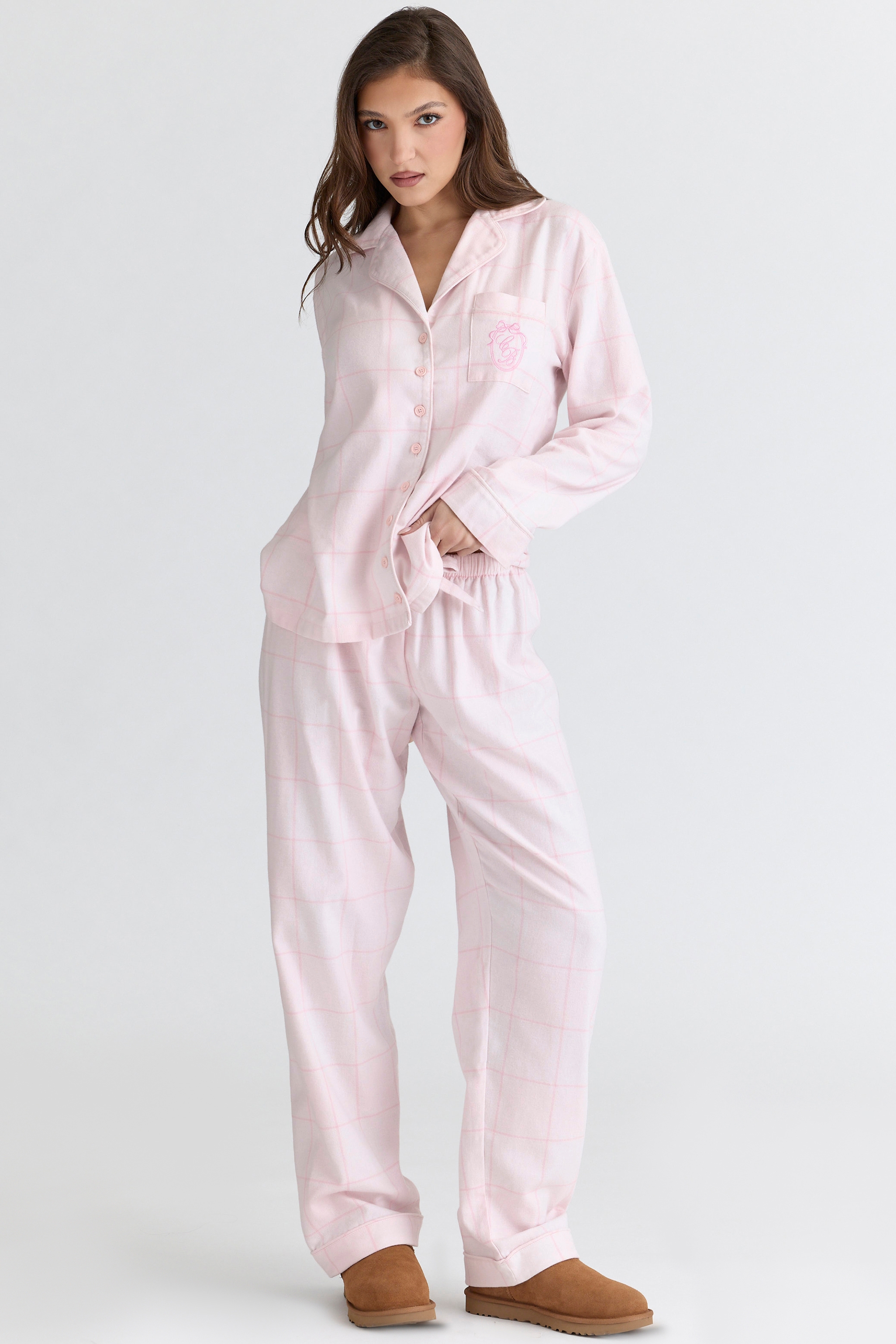 Pink Check Brushed Cotton Pajama Set