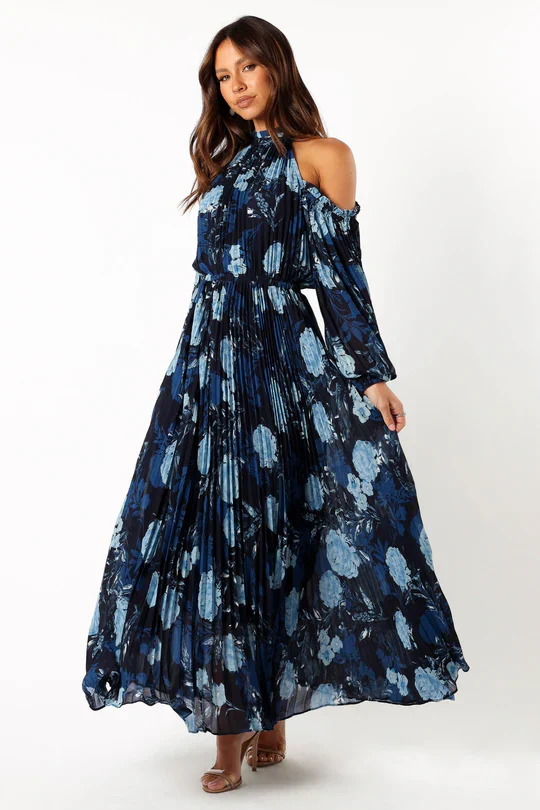 Hilary Pleated Maxi Dress - Pink Floral