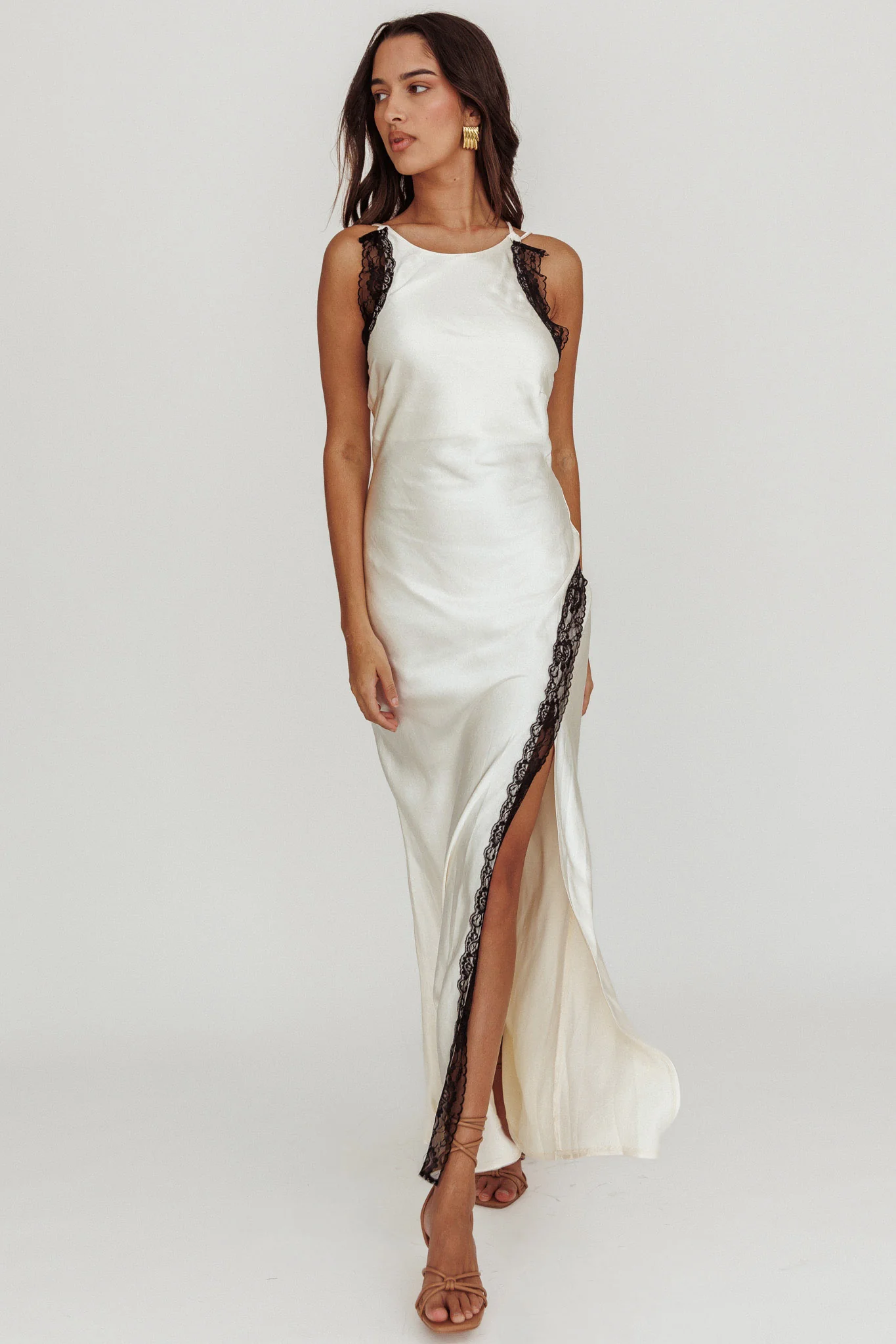 Flying High Lace Trim Maxi Dress Oyster