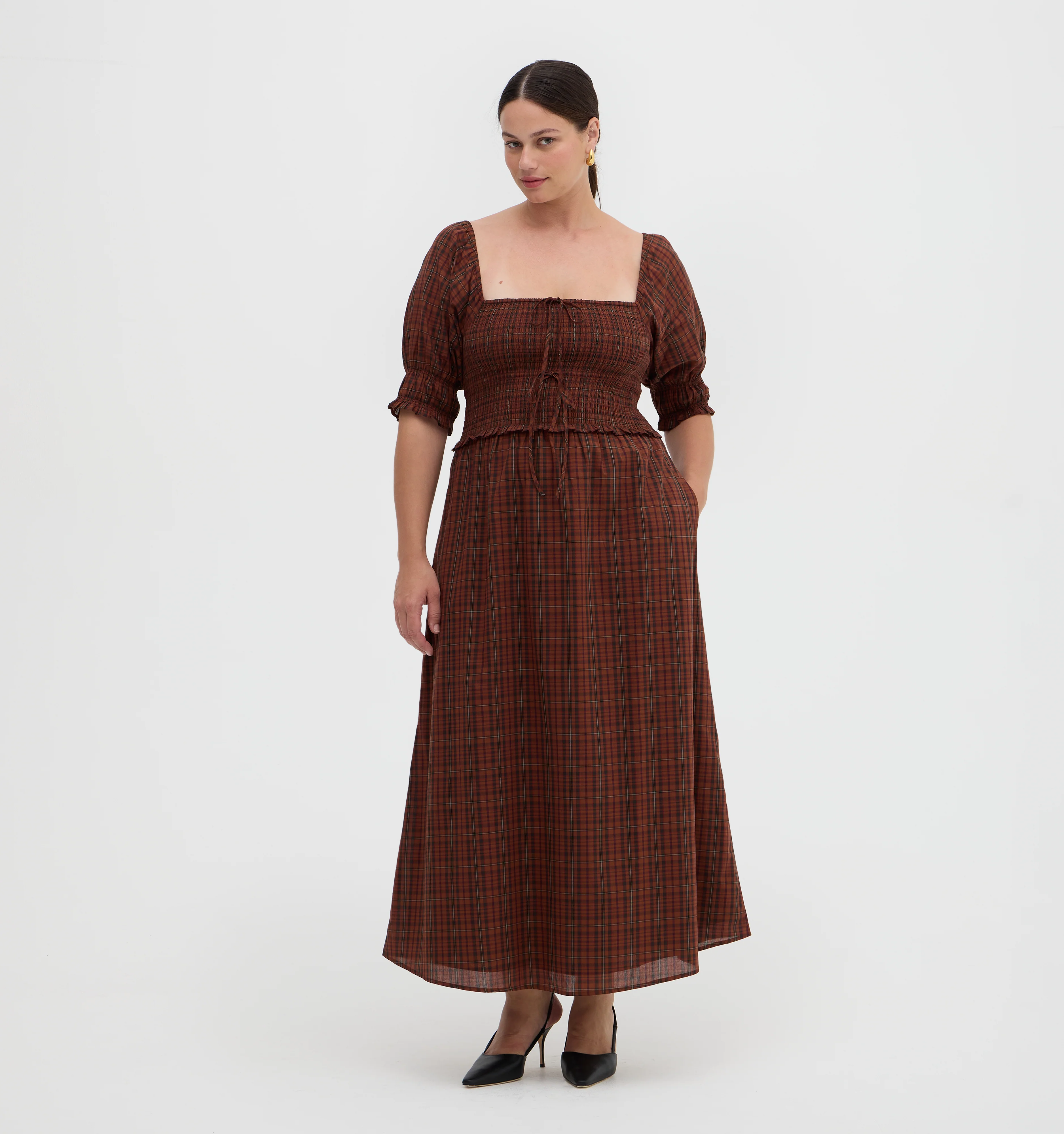 The Malene Nap Dress - Chestnut Plaid