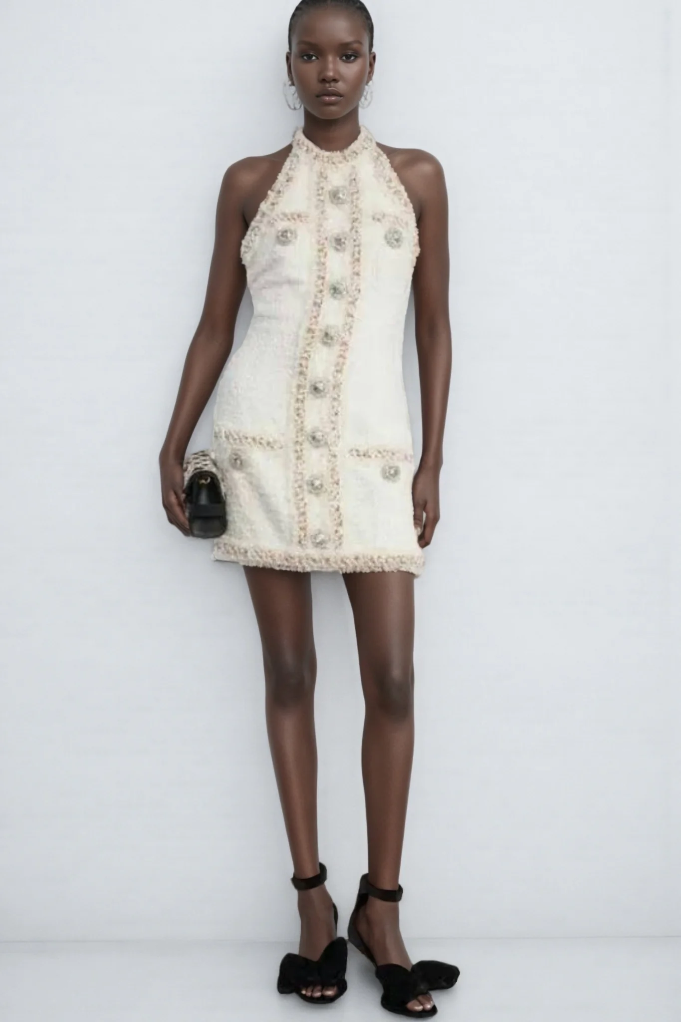 Jorrel Sleeveless Jewel Button Mini Dress