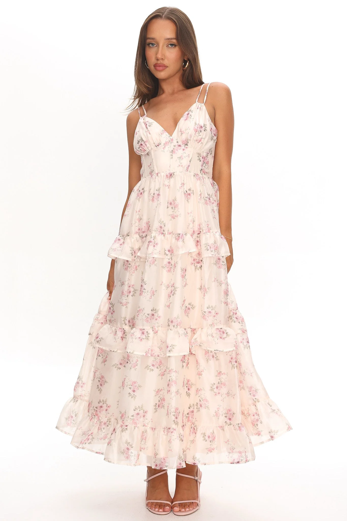 Layna Frill Trim Maxi Dress Floral Blush