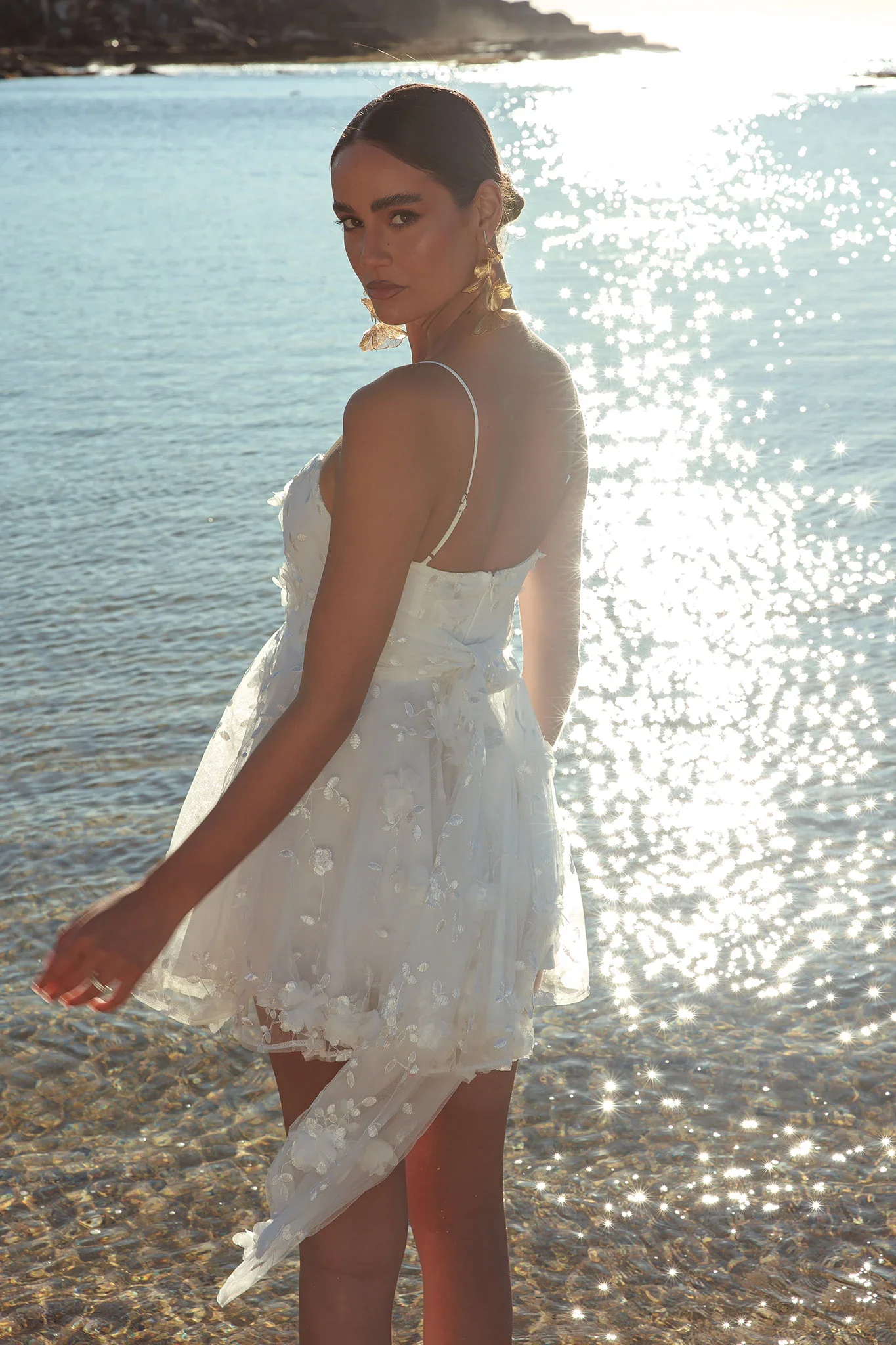 Athens Floral Bow Mini Dress White