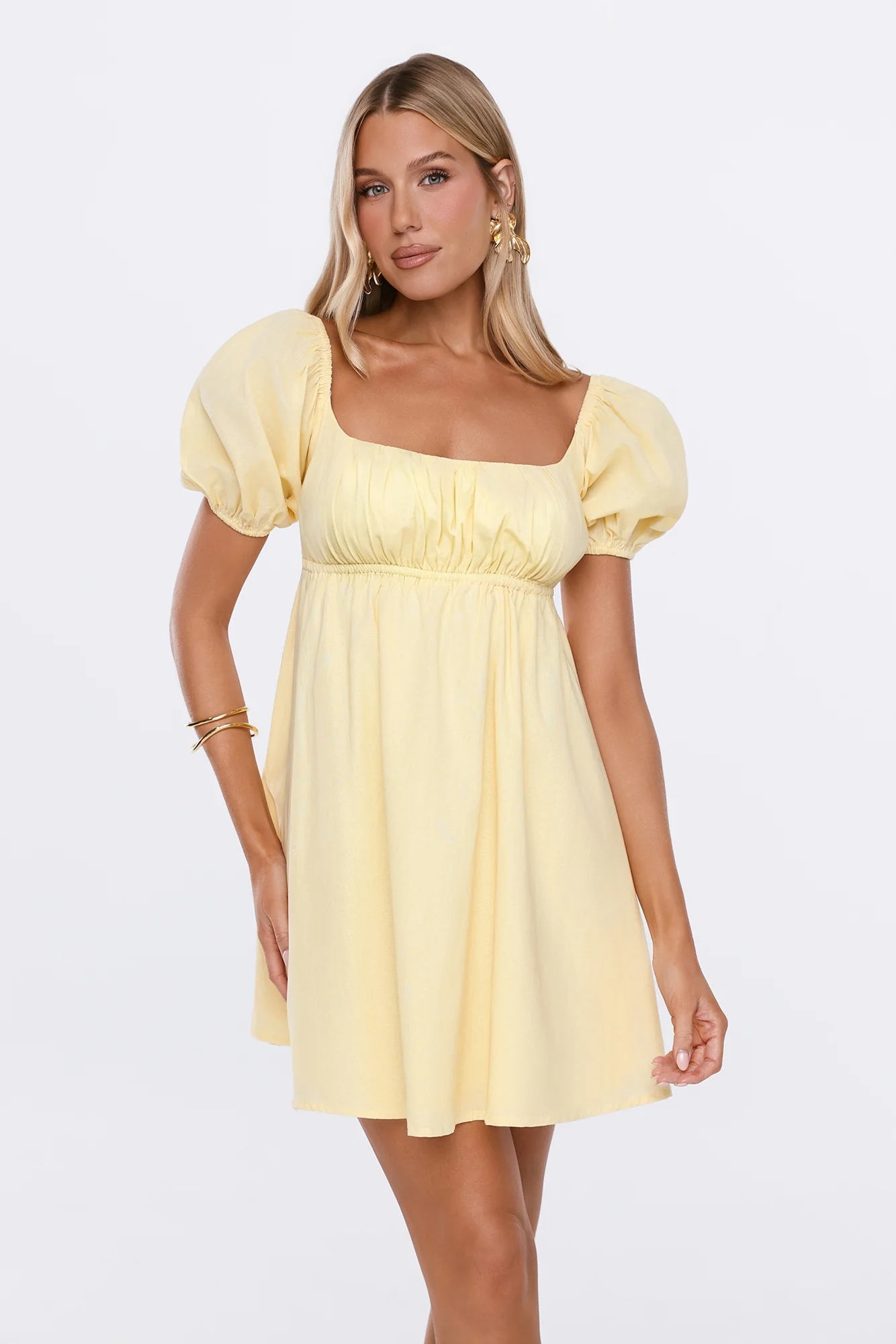 Sun Kissed Style Linen Blend Mini Dress Yellow