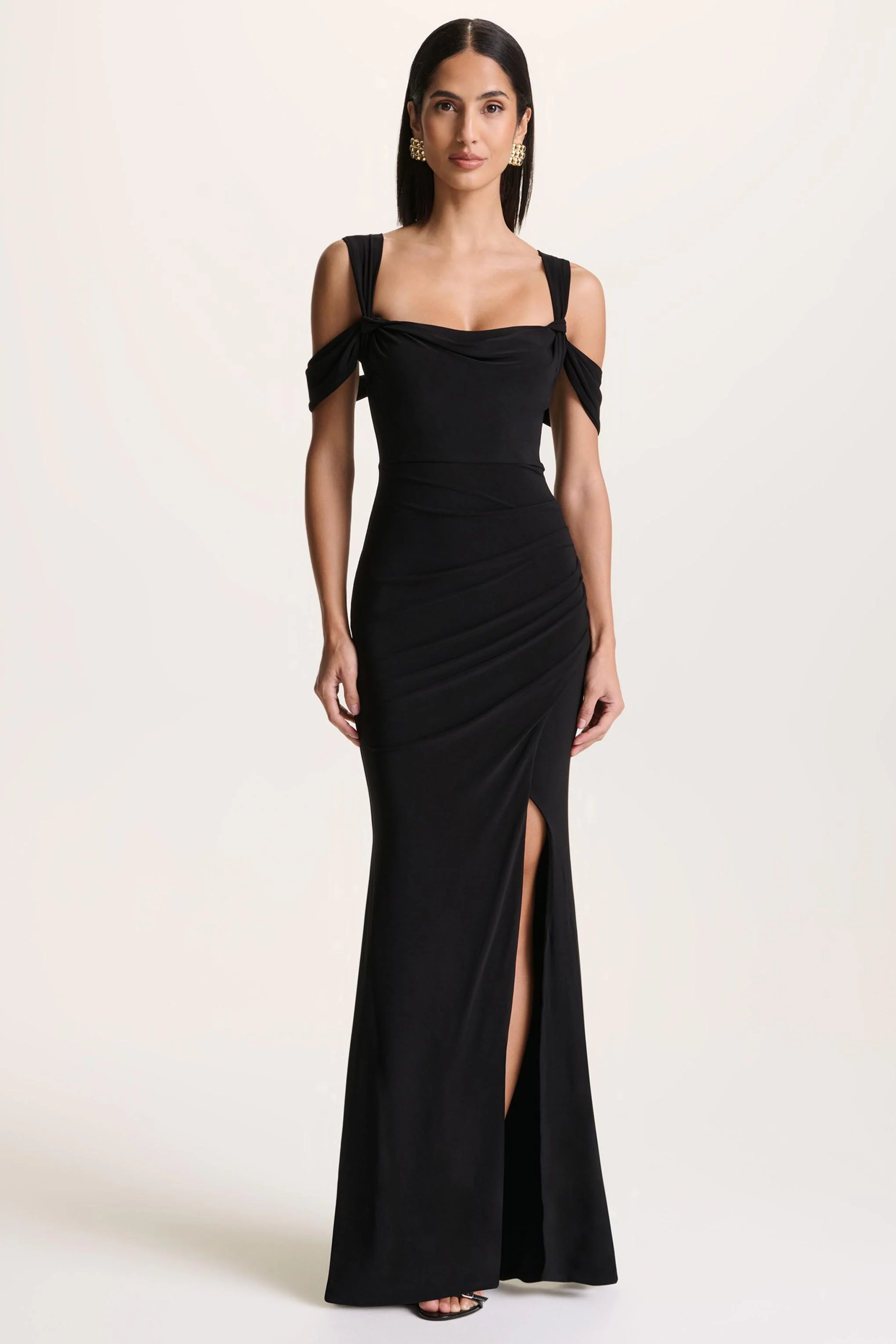 Amoura | Black Square-Neck Draped Wrap Maxi Dress